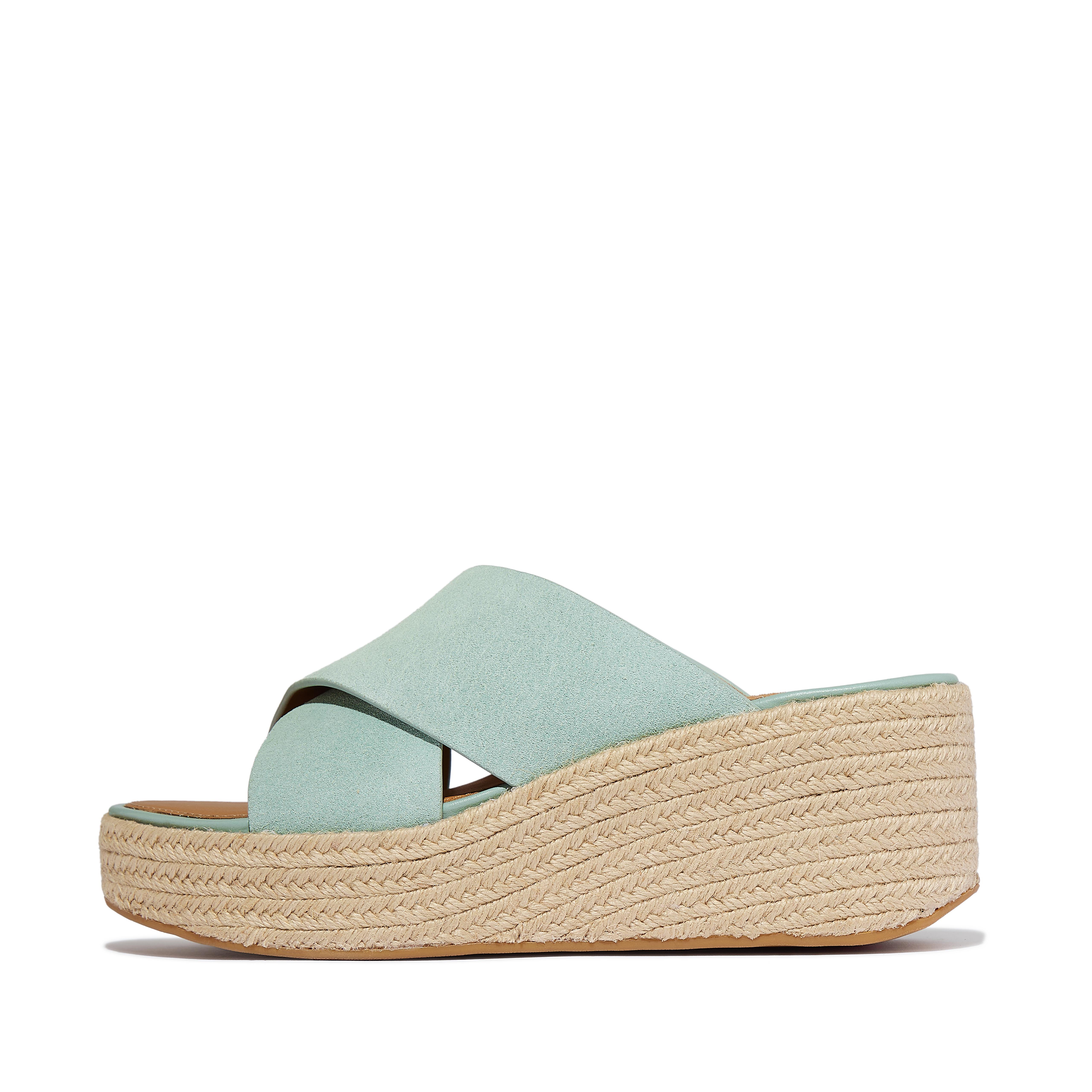FitFlop PLATFFORMS Espadrille Suede Wedge Cross Slides, Full Price, Sage, Size: US 6