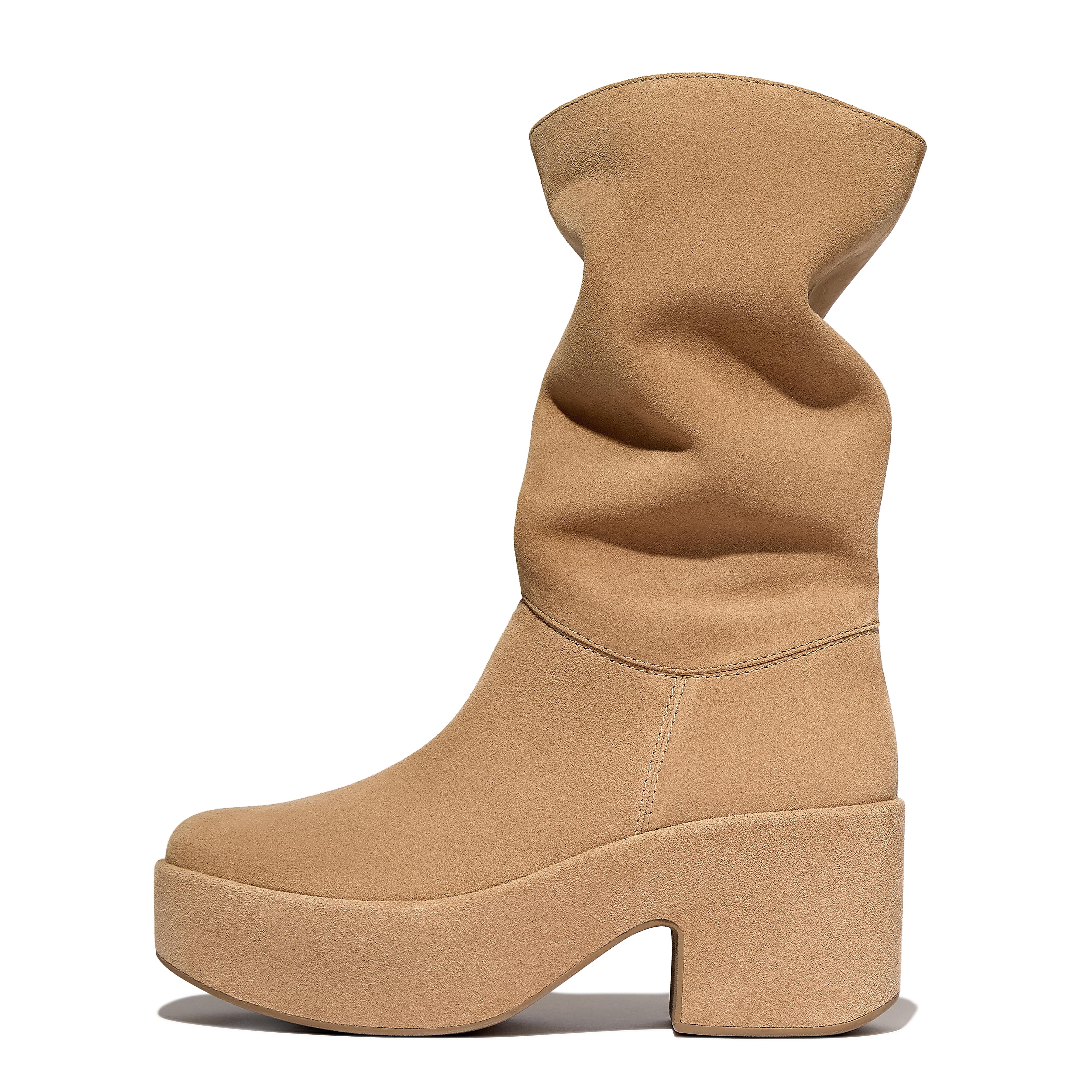 Fit Flop  Platfforms Slouch  Heeled Short Boots Desert Tan Suede in Women's size 6.5