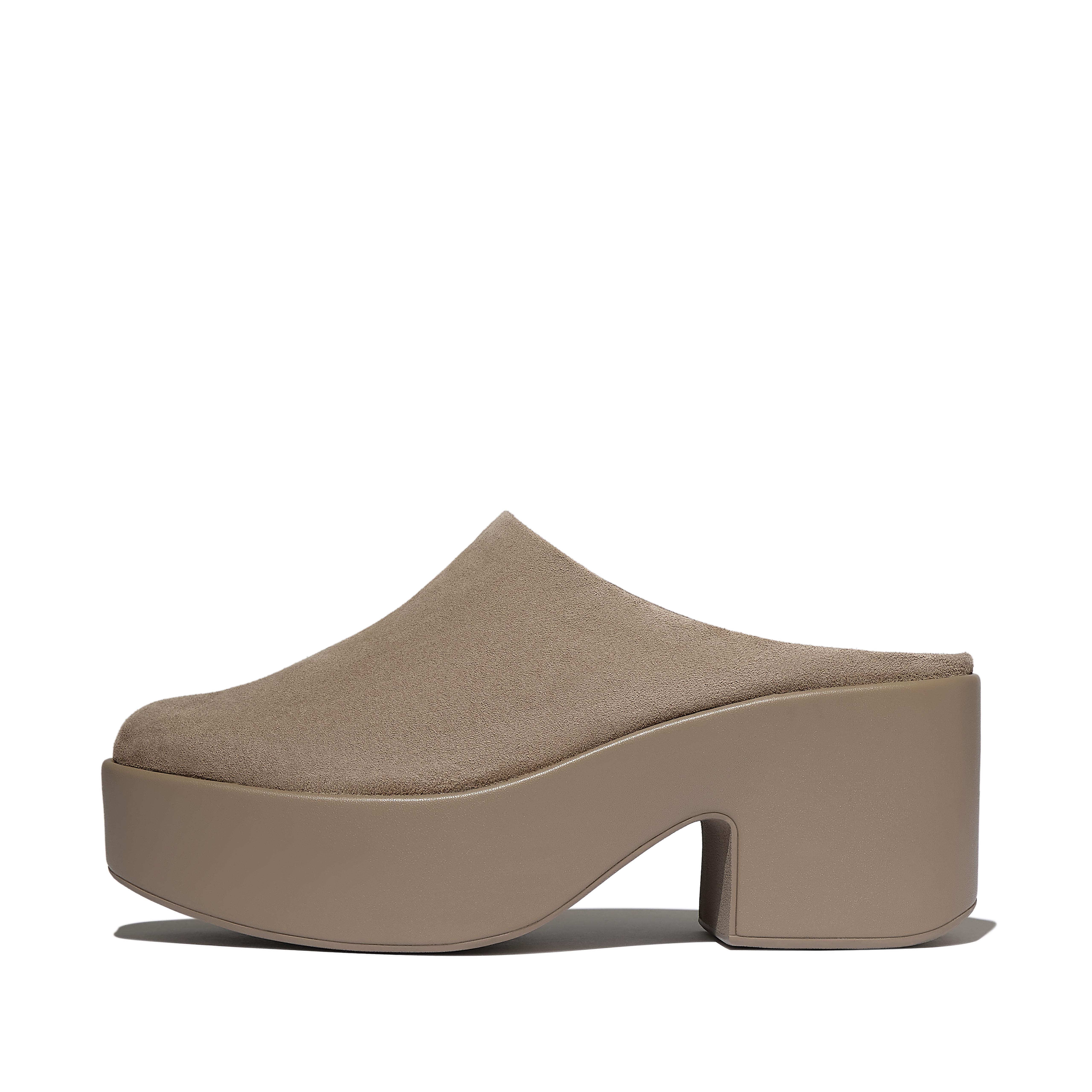 FitFlop PLATFFORMS Suede Heeled Mules, Full Price, Taupe, Size: US 10
