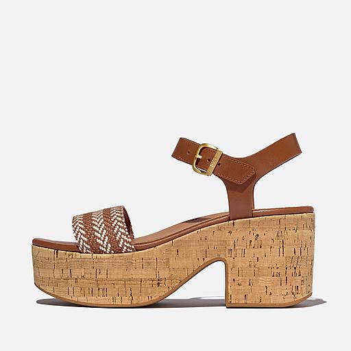 Women's Platfform V-Weave/Cork Textile Back-Strap-Sandals