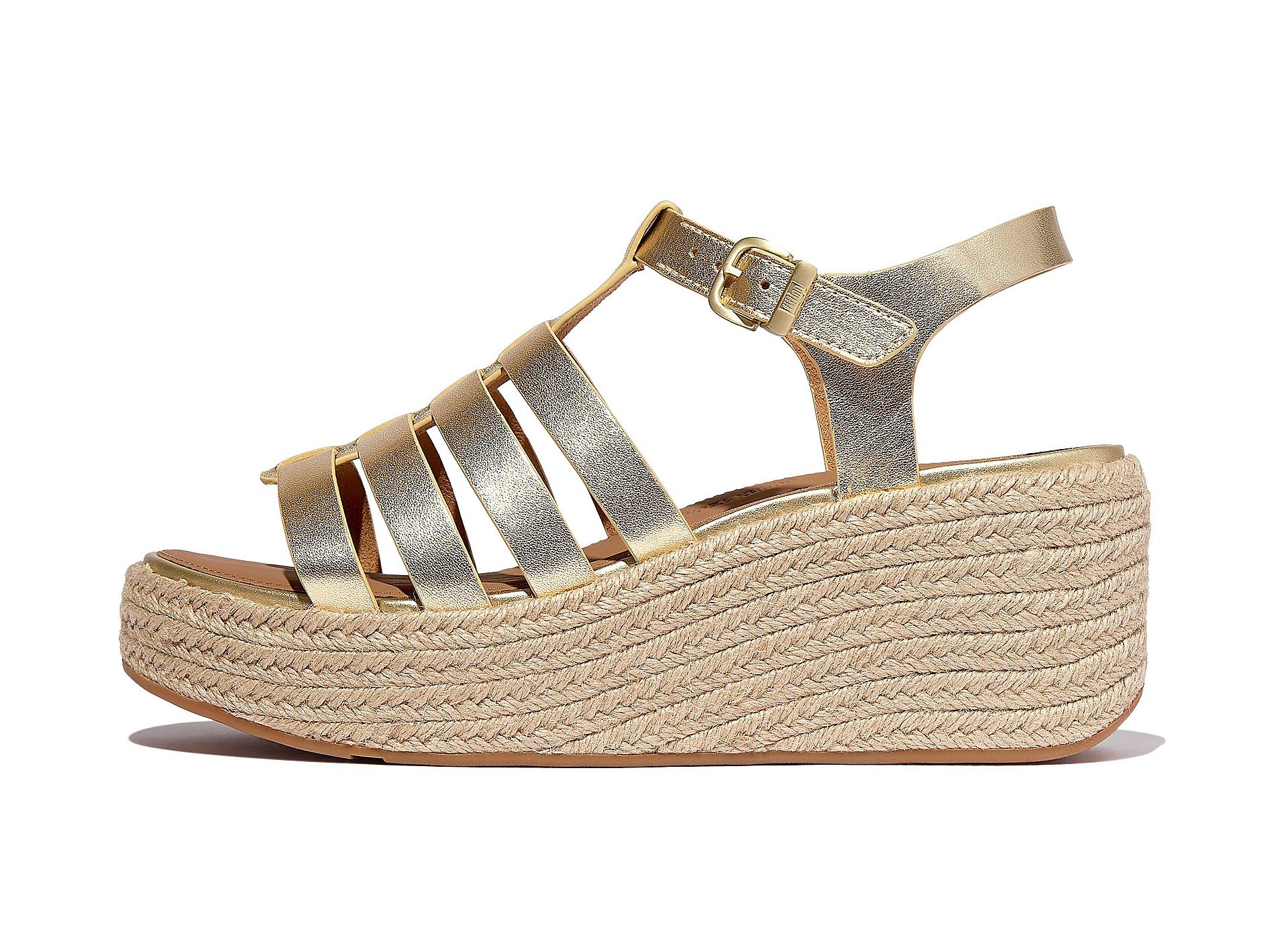 F-MODE Crystal-Mix Flatform Strappy Back-Strap Sandals