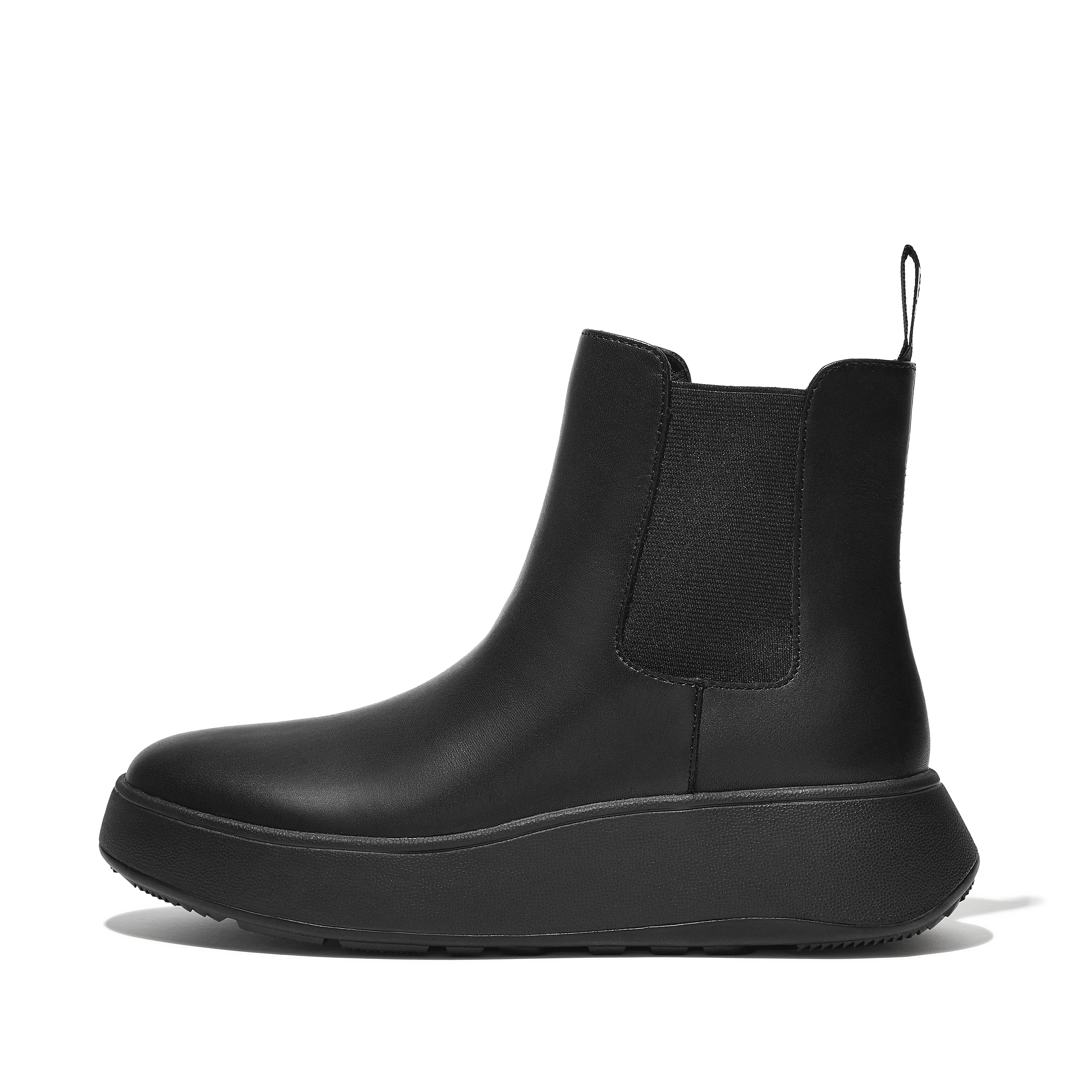 Fitflop Leather Flatform Chelsea Boots,All Black