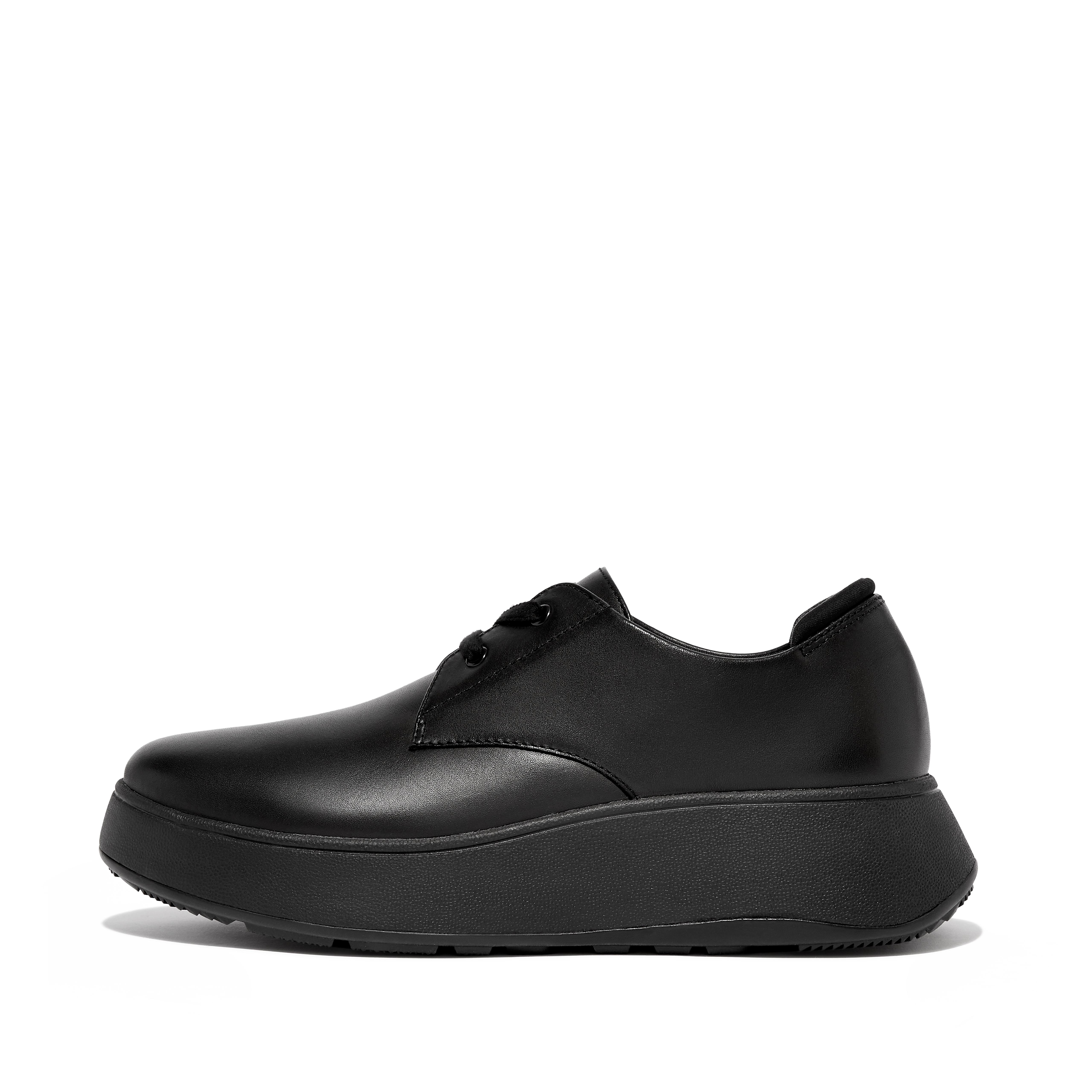 Fitflop Leather Flatform Lace-Up Derbies,All Black