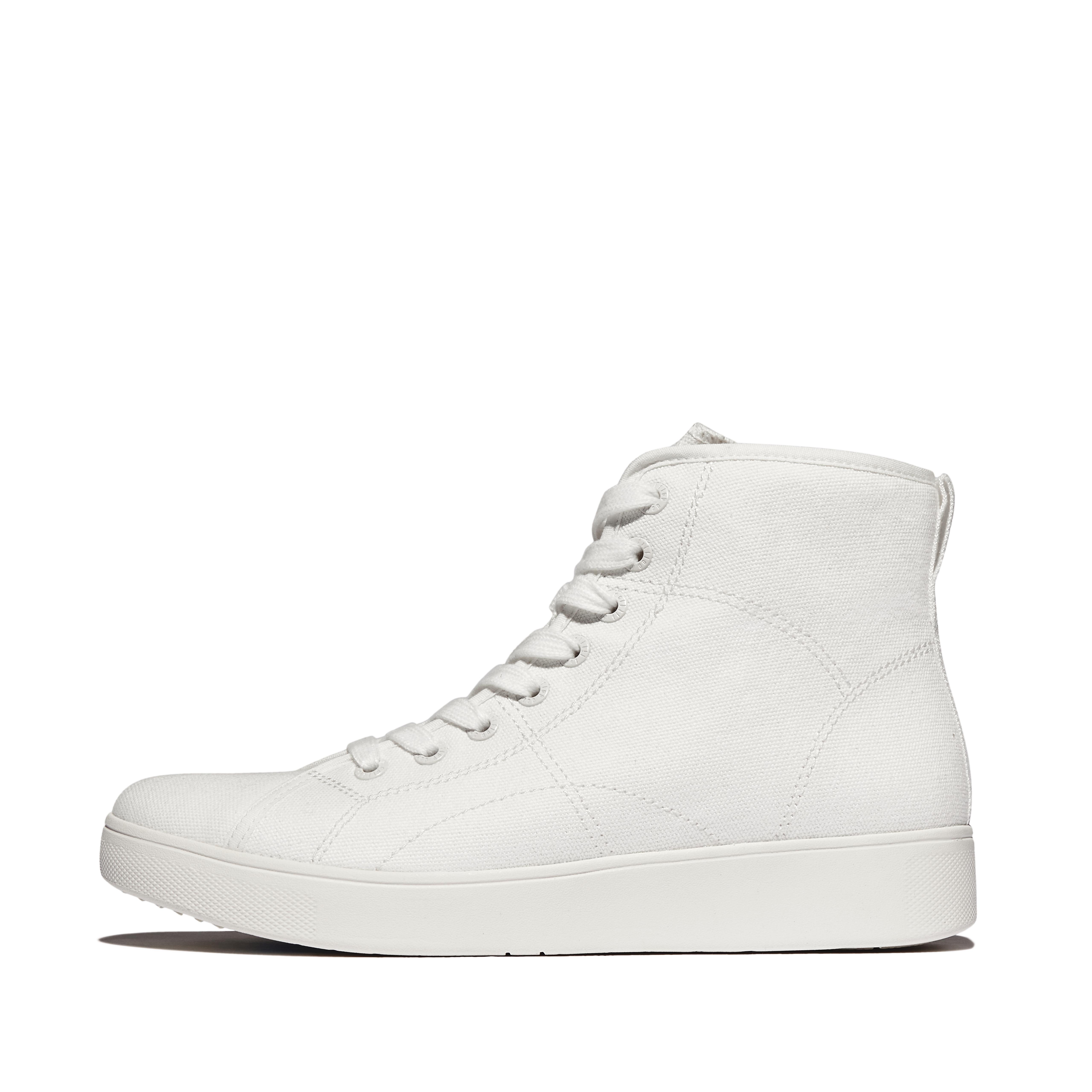 FitFlop RALLY Canvas Mid-Top Sneakers Cotton Polyester Webbing, Outlet, Urban White, Size: US 7