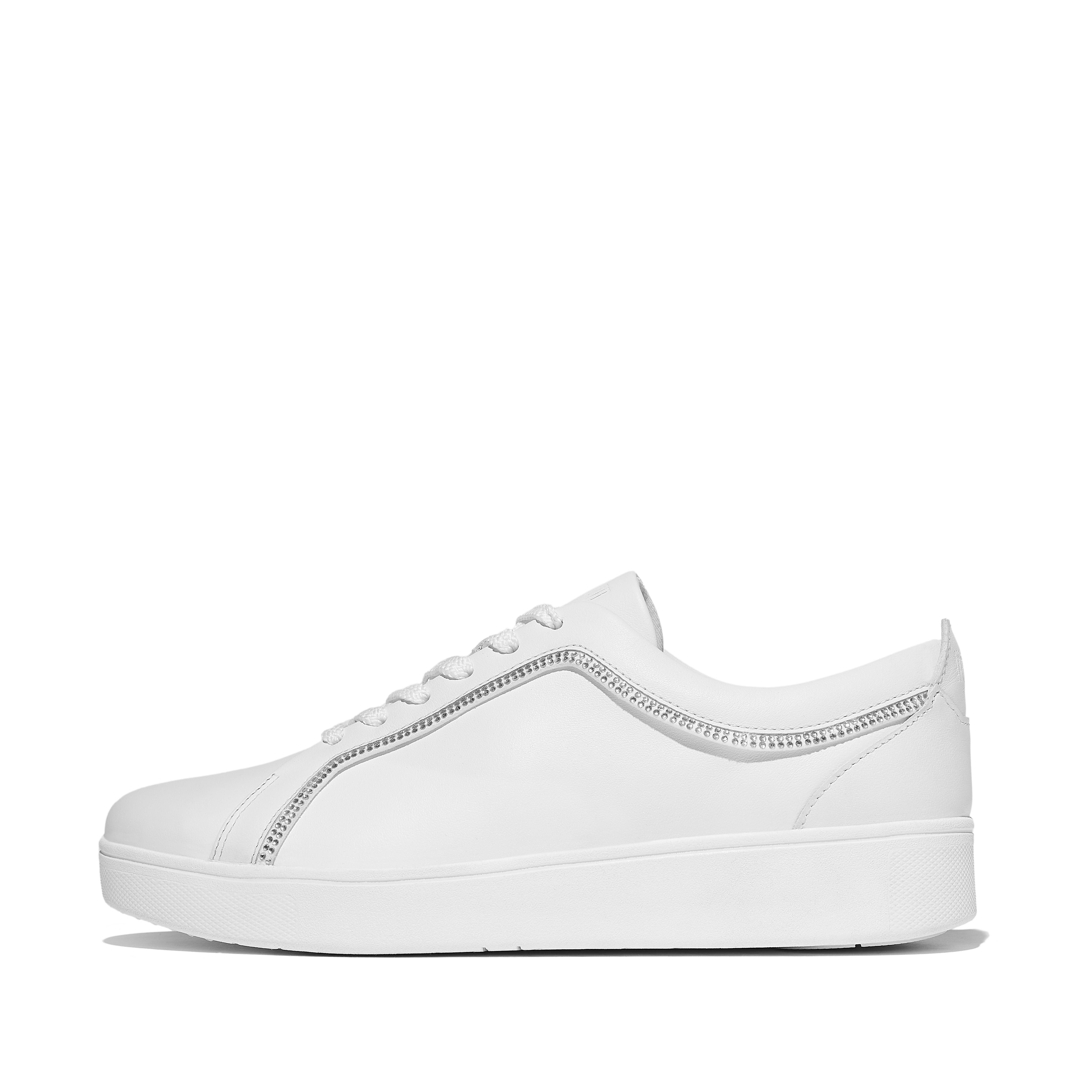 RALLY Crystal-Trim Leather Sneakers