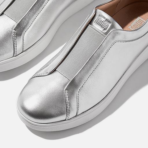 FitFlop Women s RALLY Elastic Metallic Leather Slip On Sneakers Silver Size CA 9 Leather Elastic