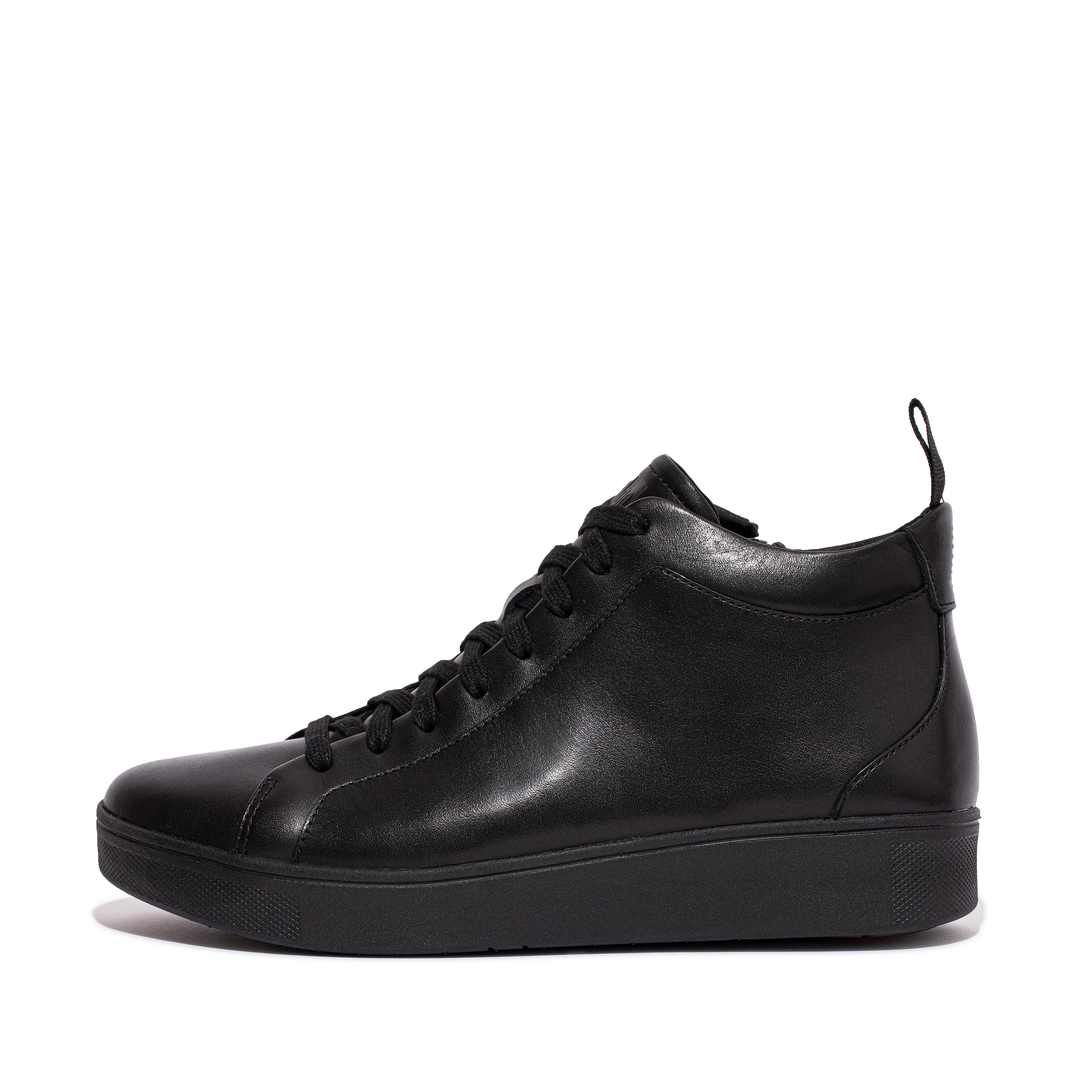 핏플랍 FitFlop RALLY Leather High-Top Sneakers,All Black