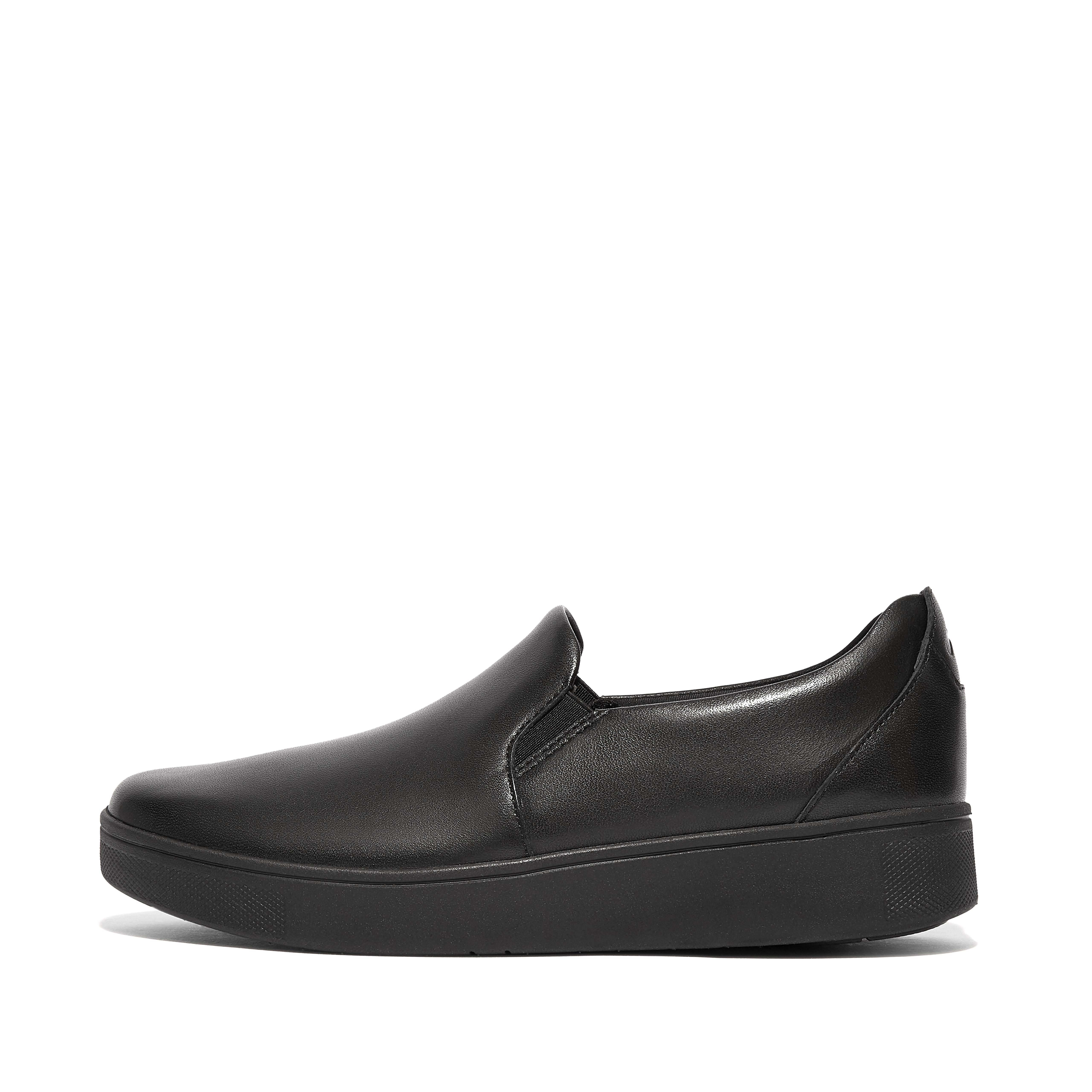 Fitflop Leather Slip-On Skate Sneakers,All Black
