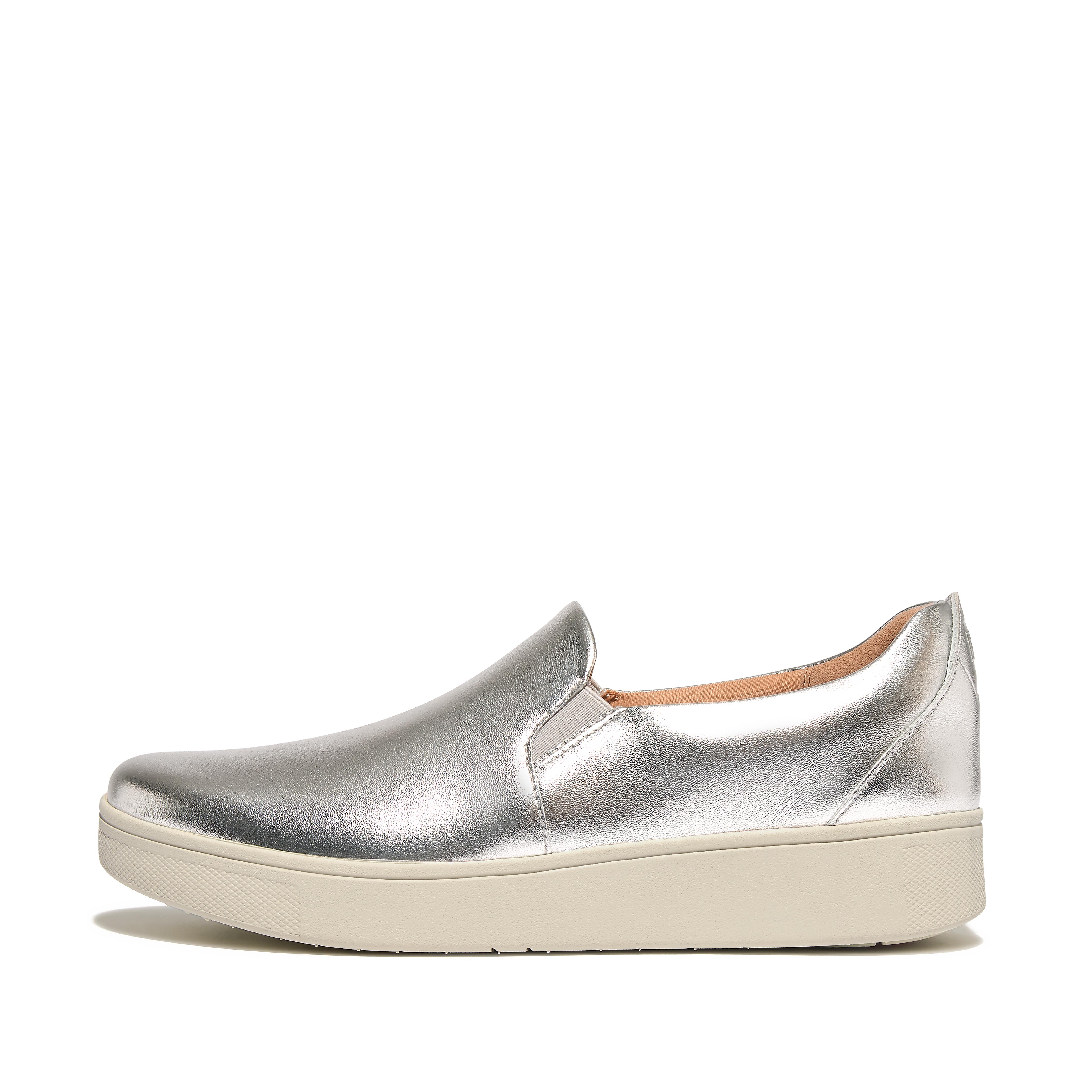 핏플랍 슬립온 스니커즈 Fitflop Metallic-Leather Slip-On Skate Sneakers,Silver