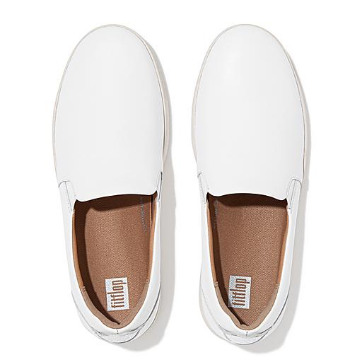 White leather slip hot sale on womens shoes