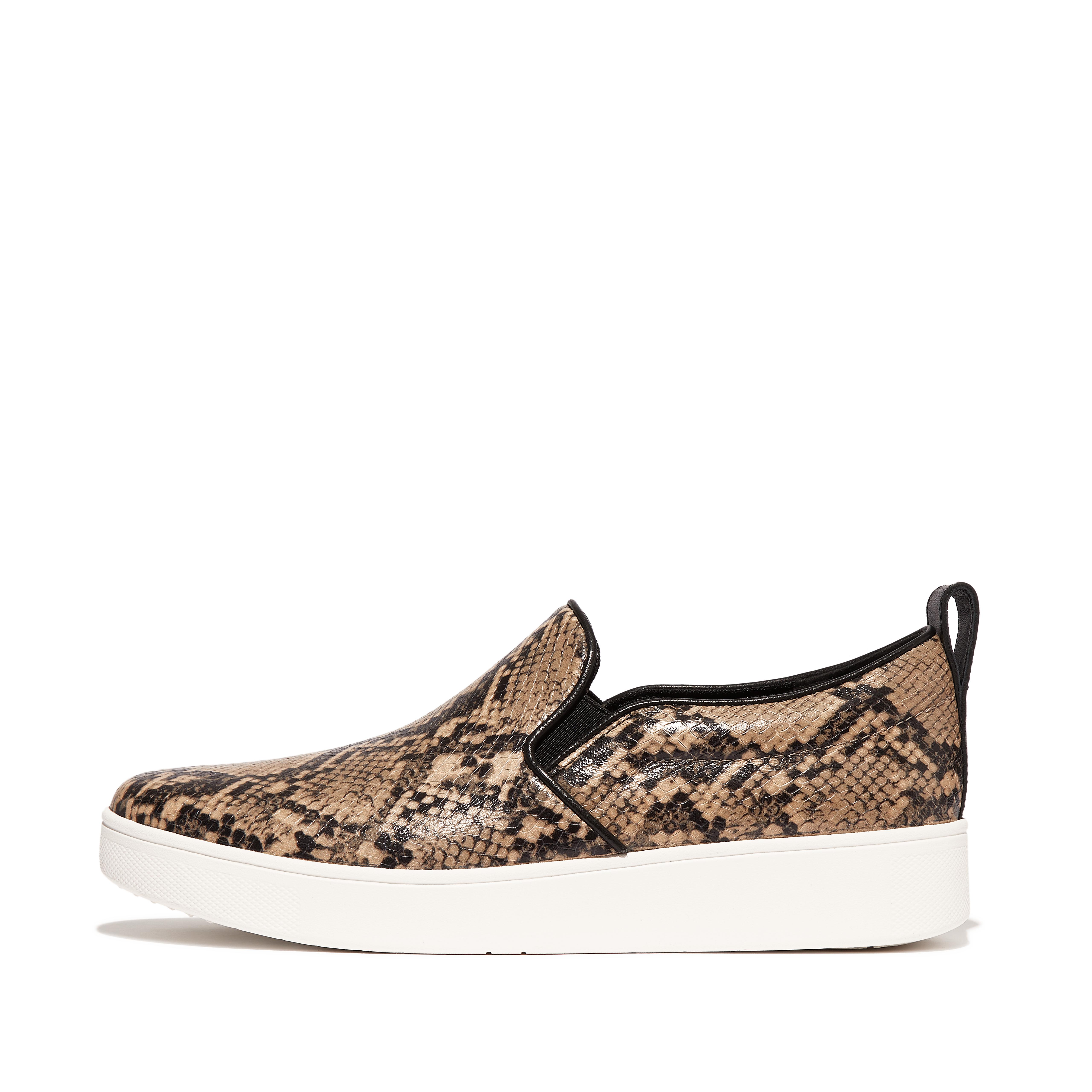 Women RALLY Snake-Embossed Leather Slip-On Skate Trainers, Full Price