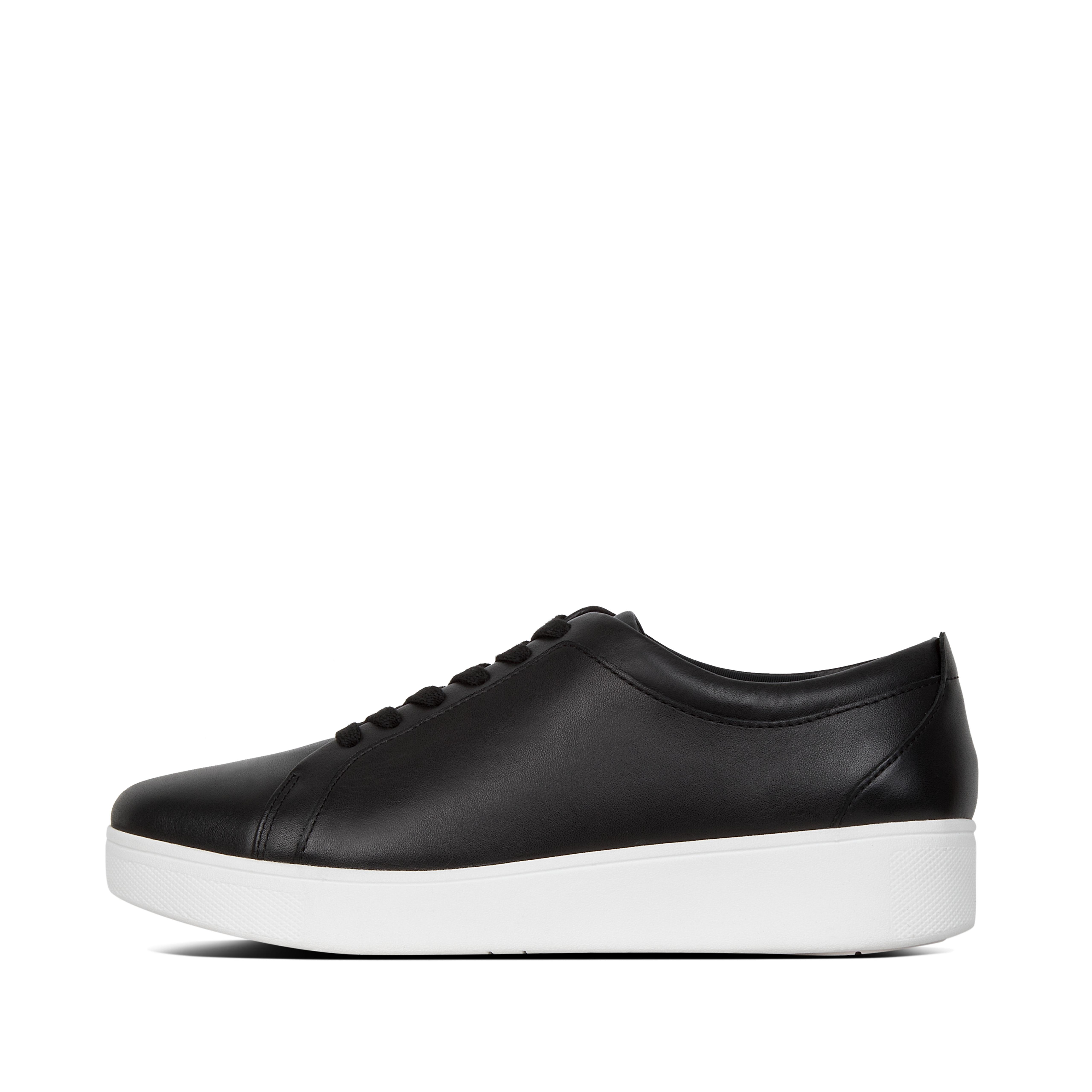 black leather sneakers