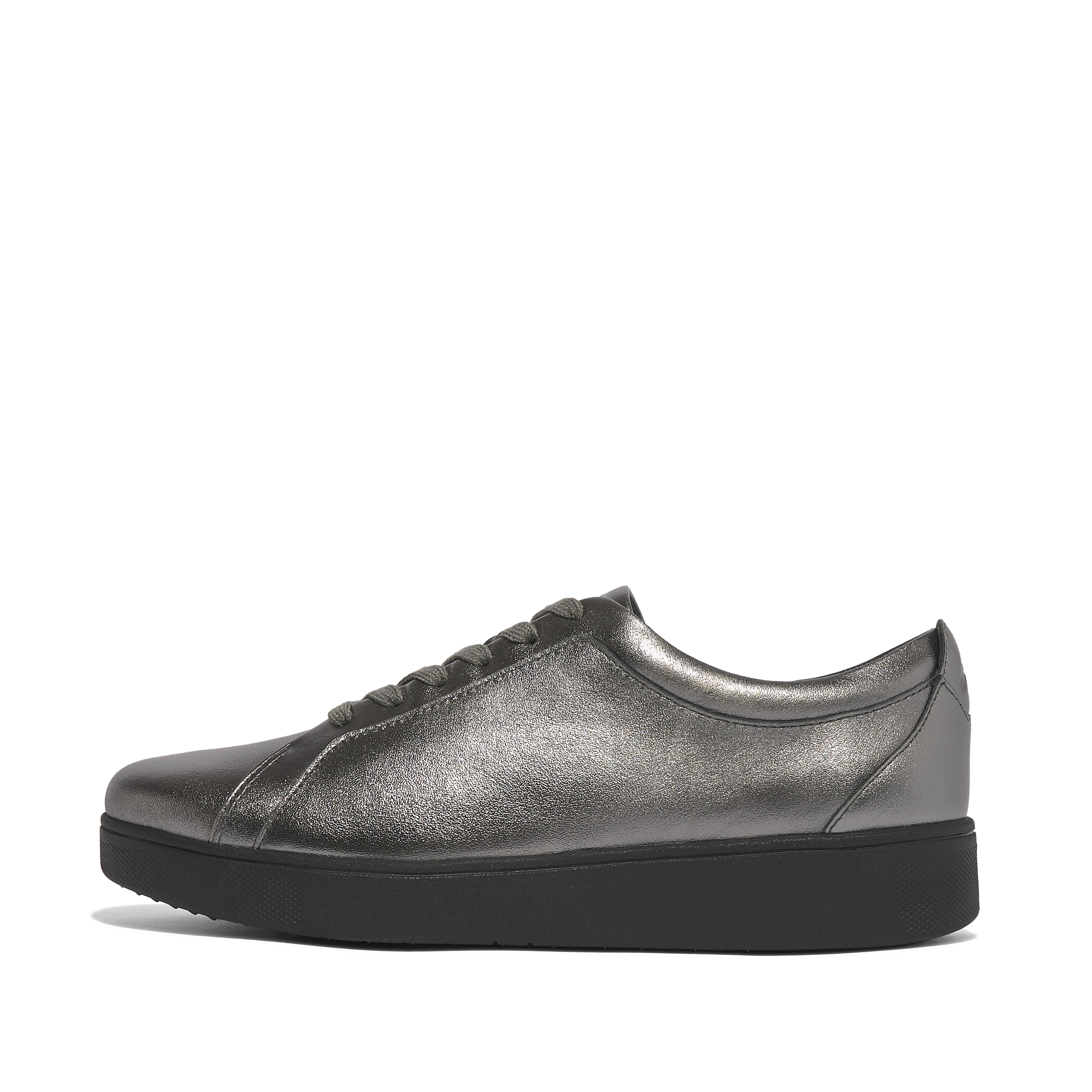 Fitflop Metallic Leather Sneakers,Pewter Mix