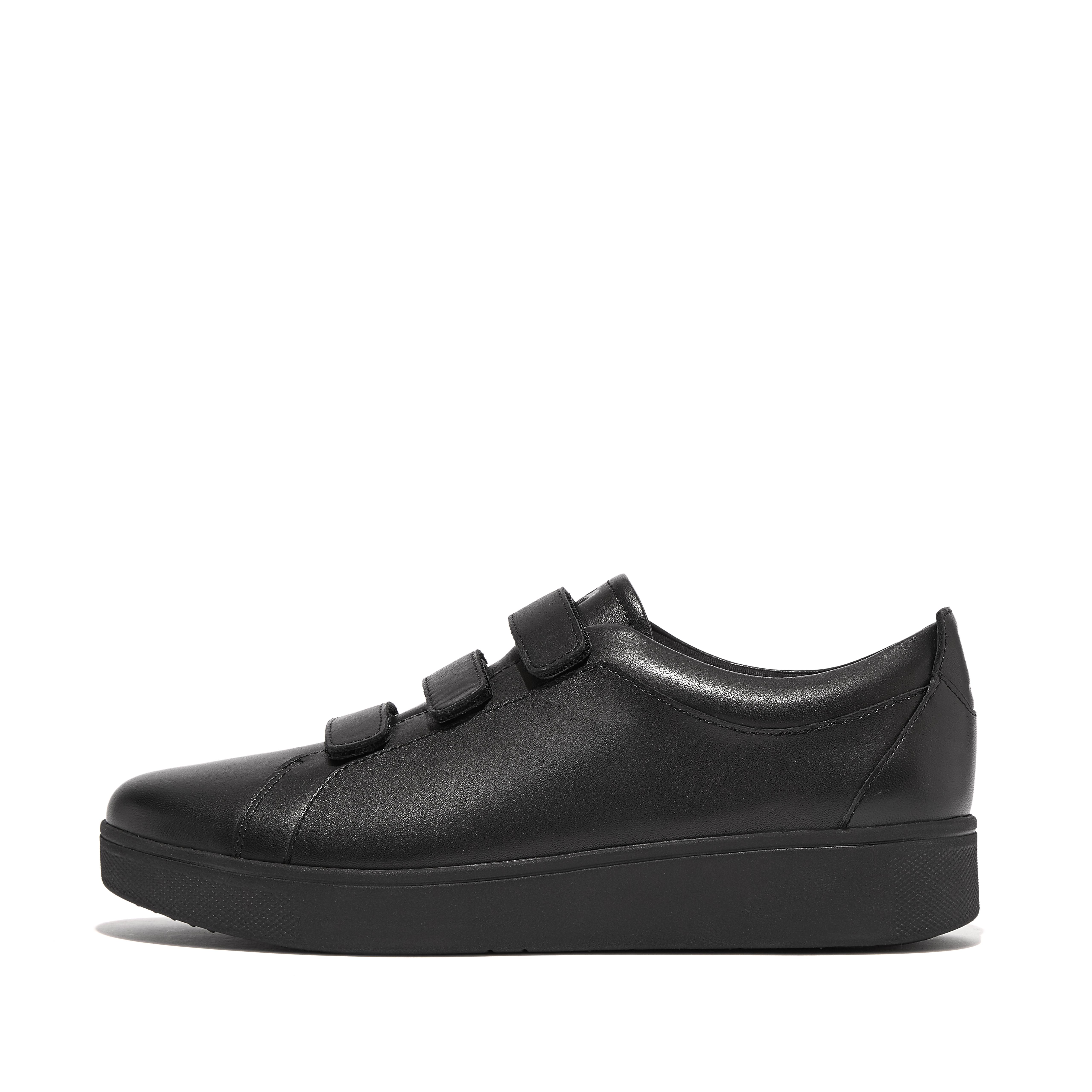 Fitflop Leather Strap Sneakers,All Black