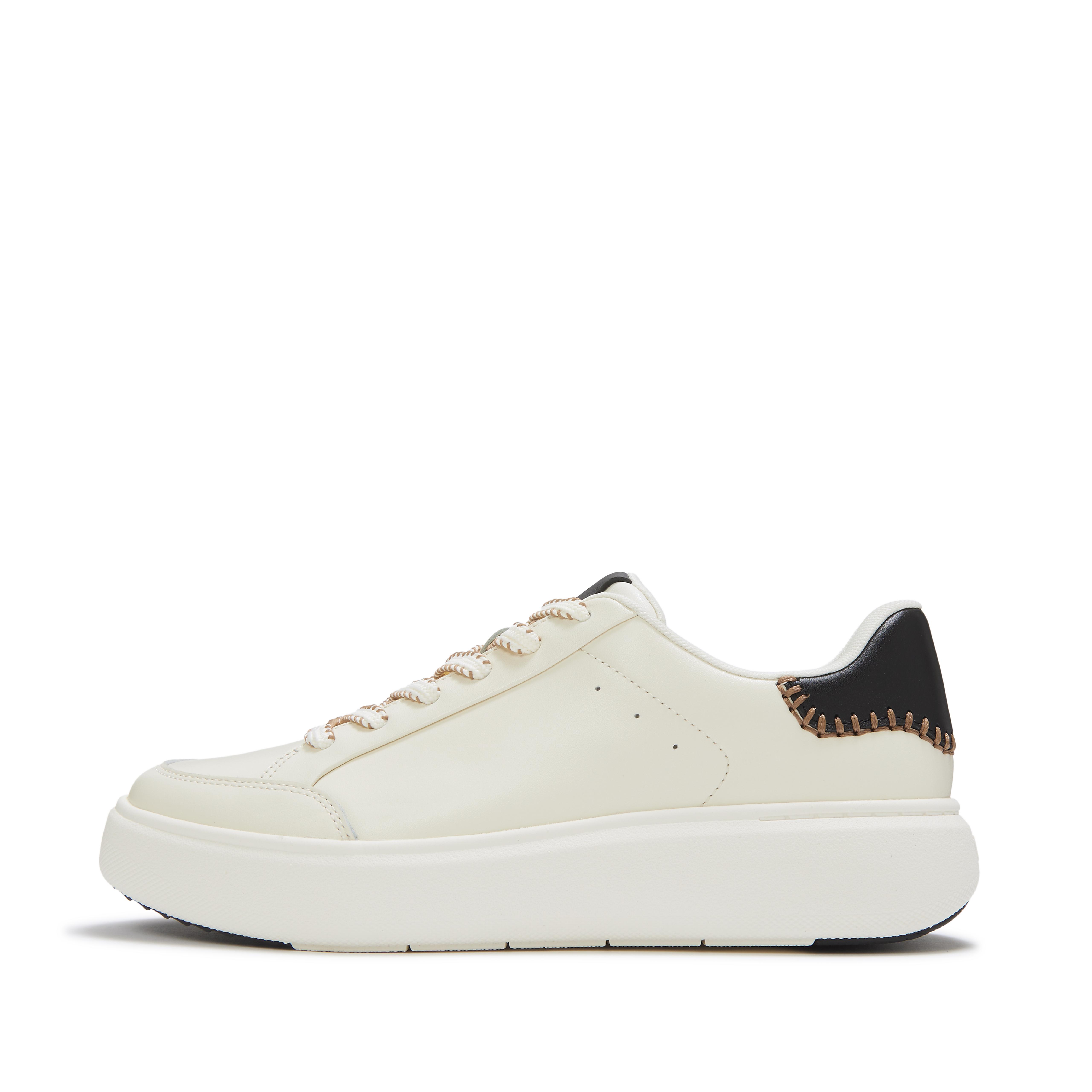 FitFlop RTG Blanket-Stitch Leather Sneakers, Full Price, Black Cream, Size: US 10