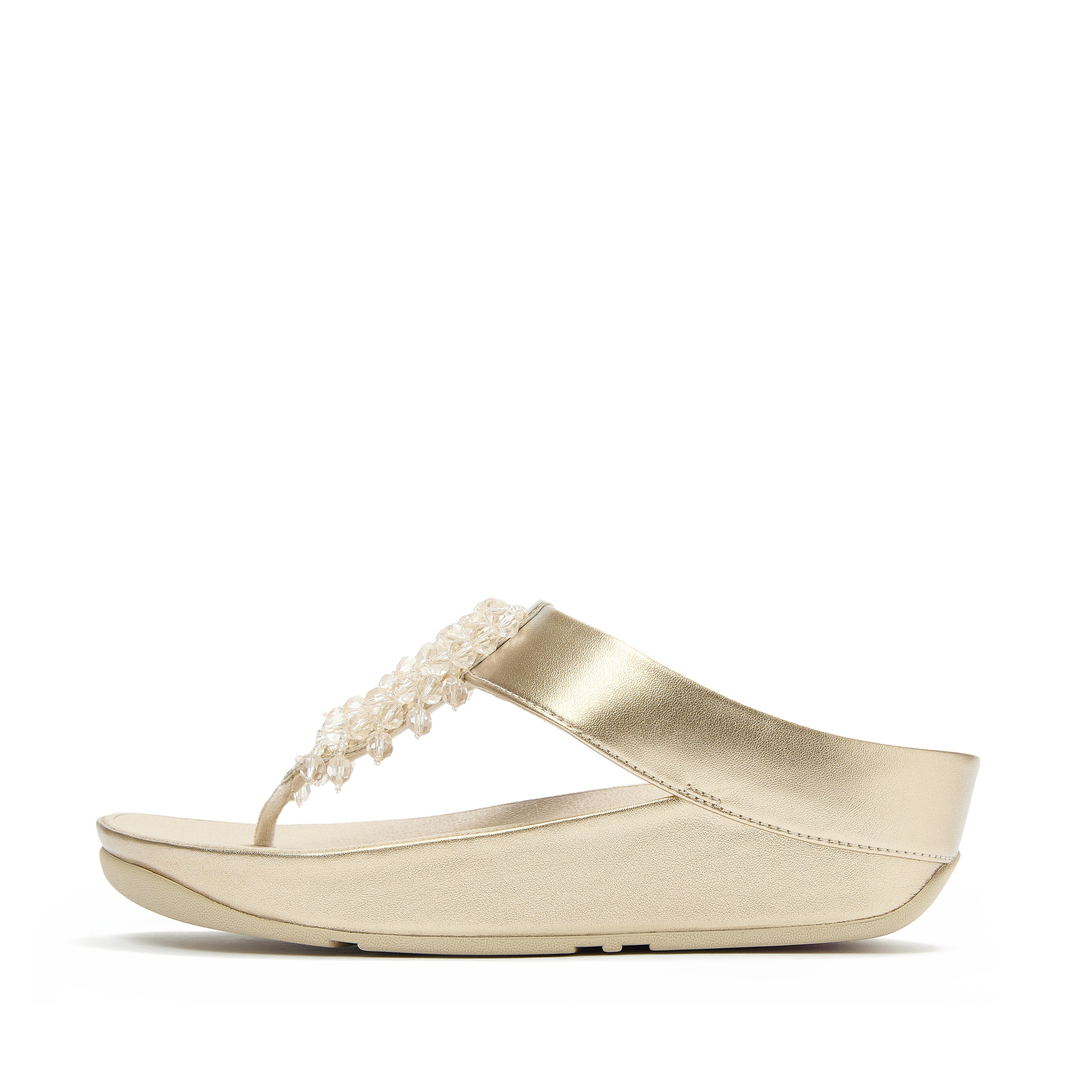 FitFlop RUMBA Iridescent Beaded Toe-Post Sandals Pu/Microfibre, Full Price, Platino, Size: US 8