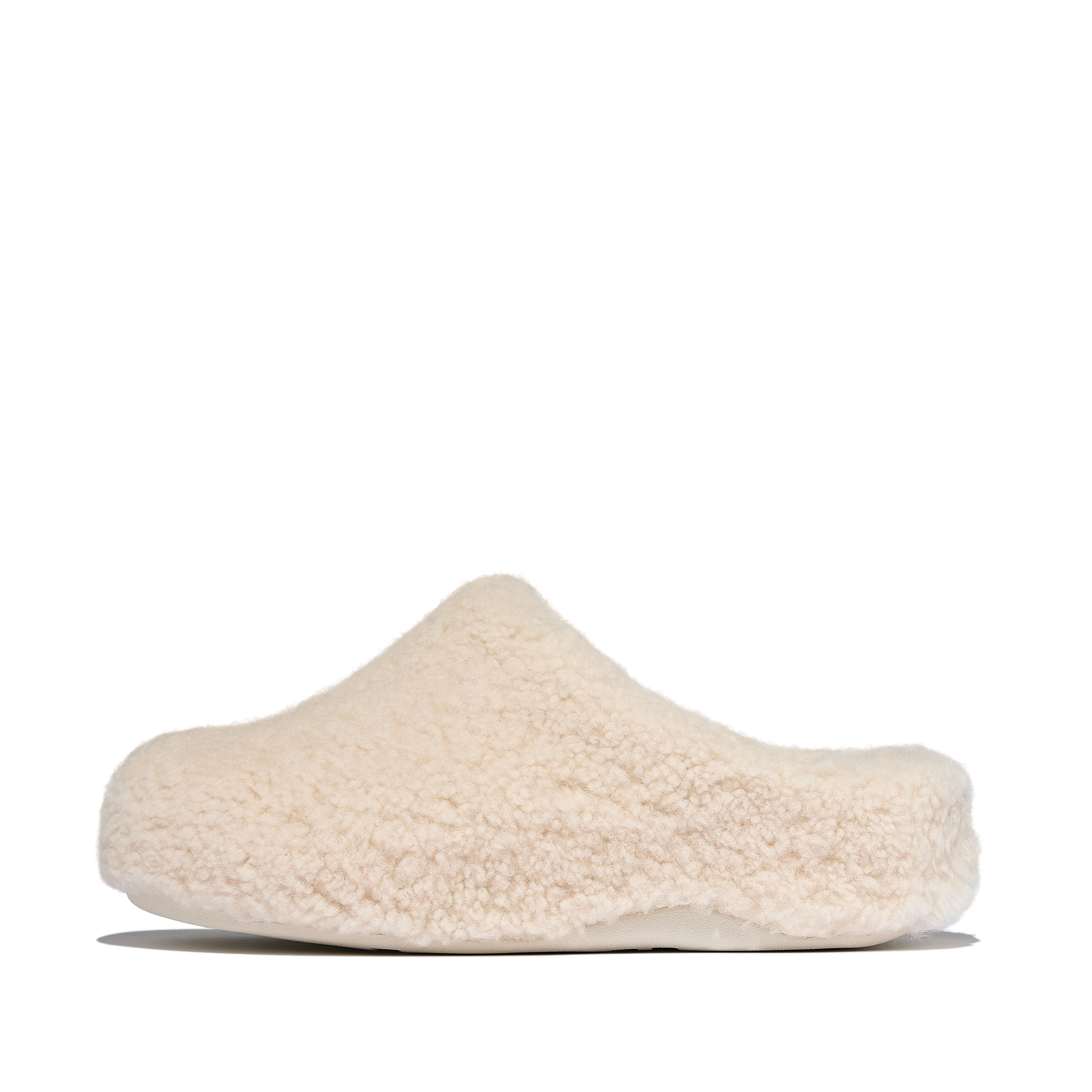 FitFlop SHUV Curly-Shearling Clogs, Outlet, Ivory, Size: US 11