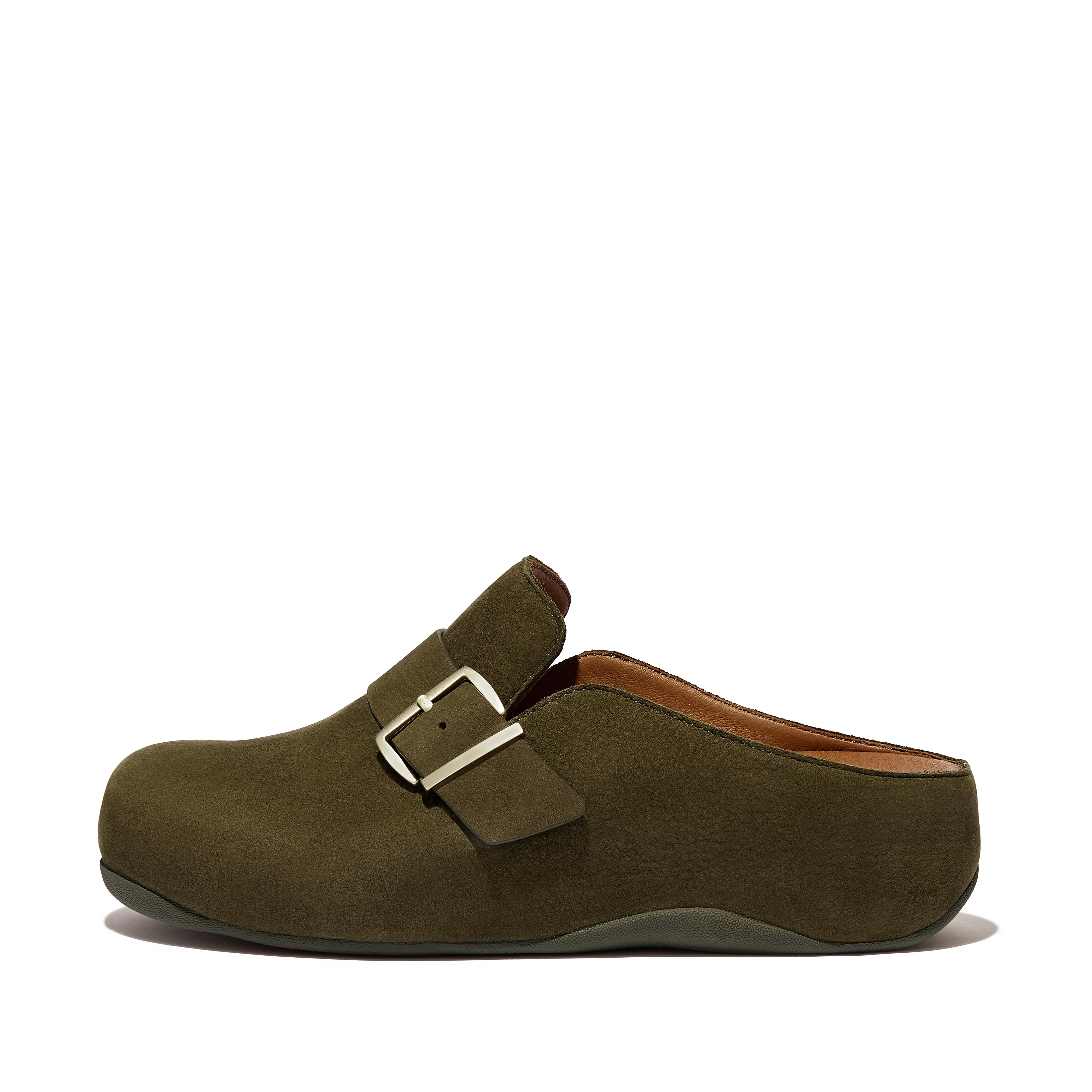 Fitflop Buckle-Strap Nubuck Clogs
