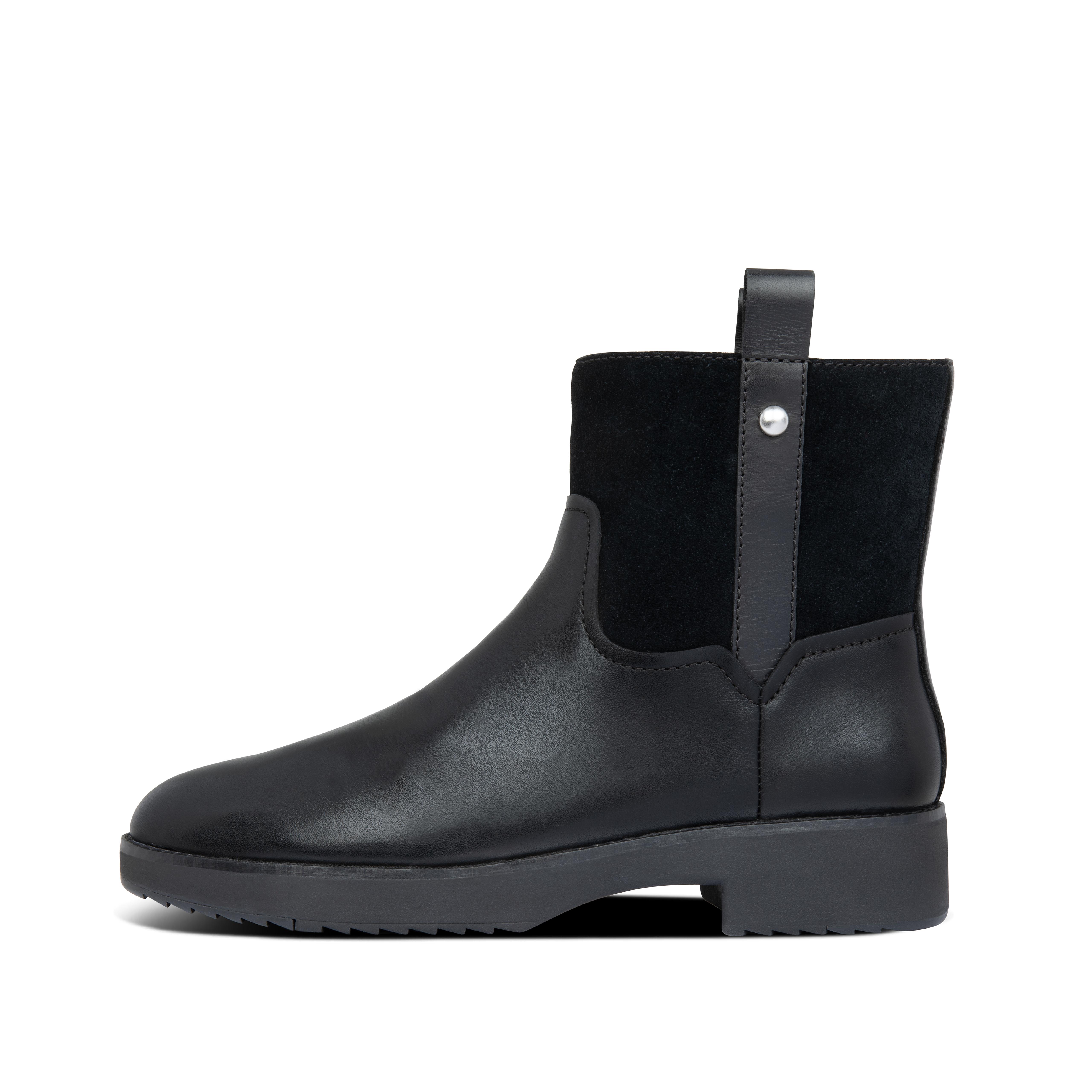 black pull on ankle boots