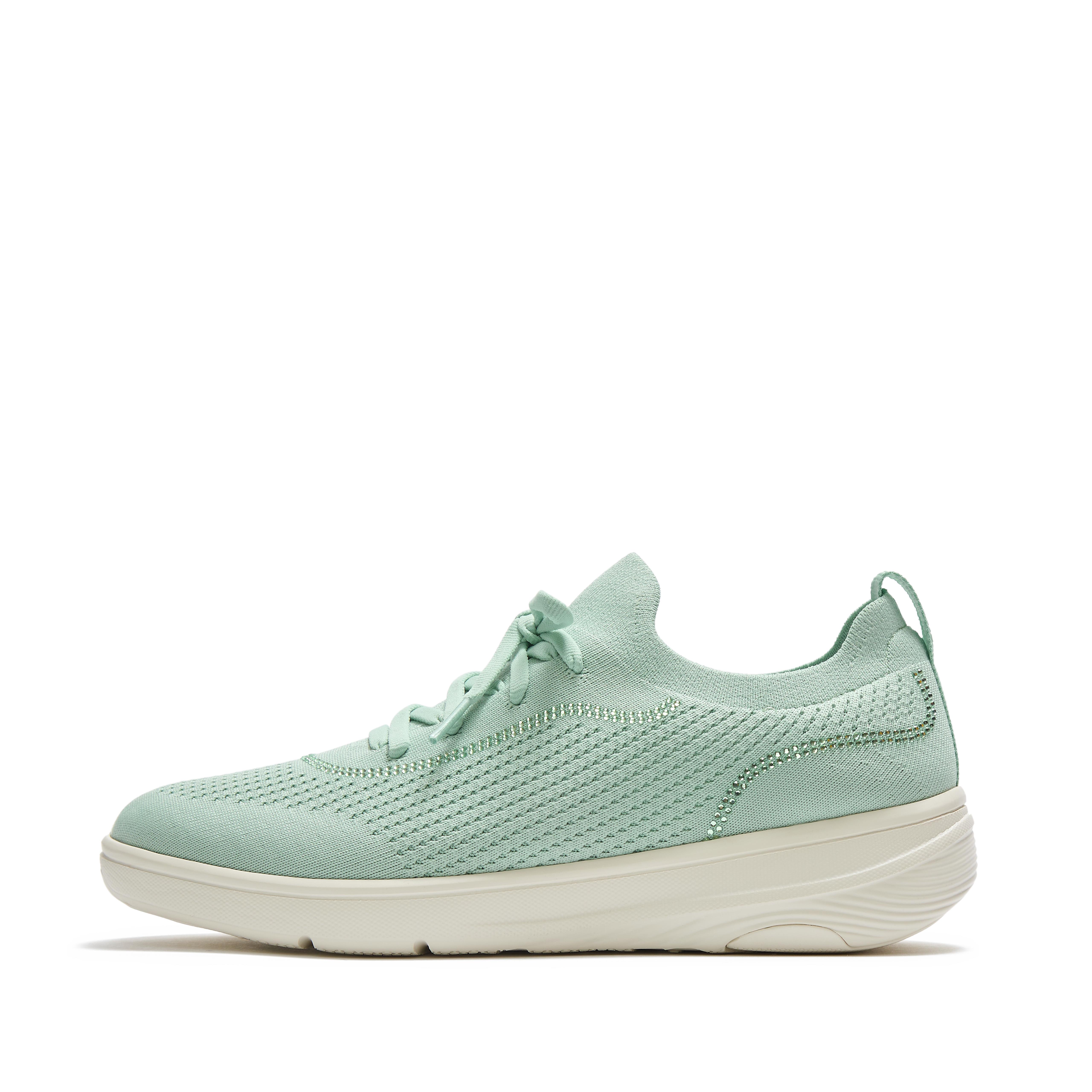 SUPER-Q Crystal-Trim Knit Slip-On Laced Sneakers