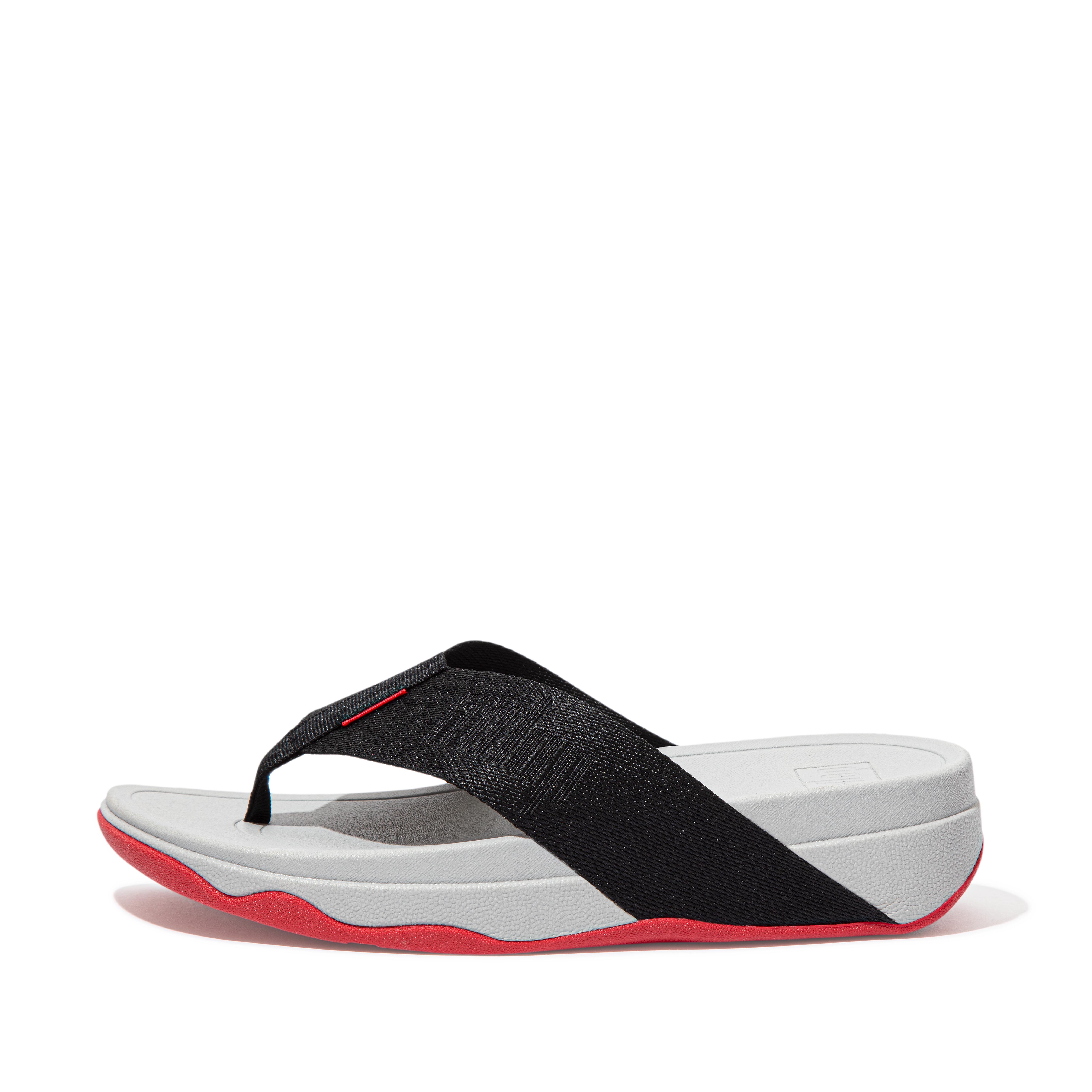 핏플랍 샌들 FitFlop SURFA Woven-Logo Toe-Post Sandals,Black