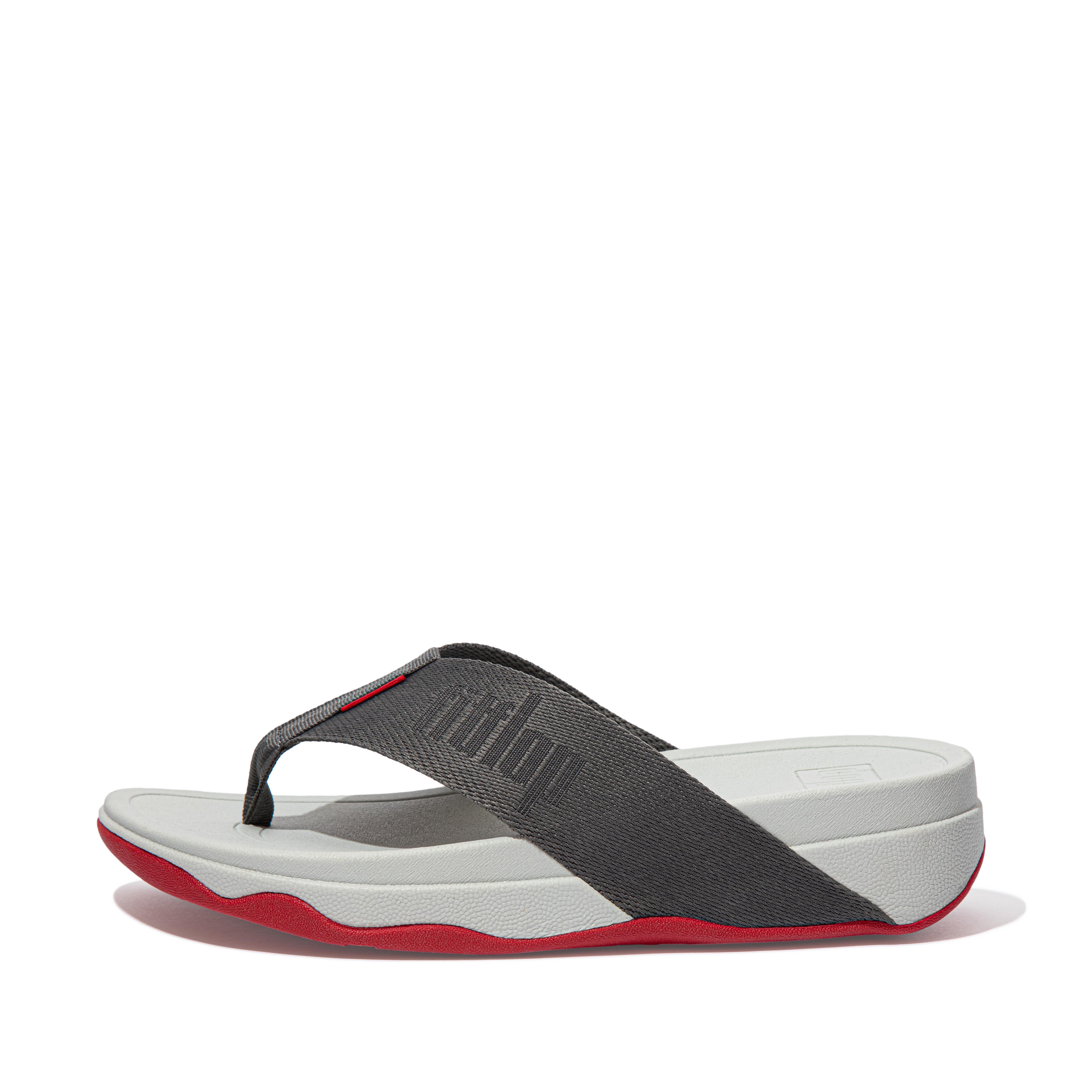 핏플랍 샌들 FitFlop SURFA Woven-Logo Toe-Post Sandals,Pewter Grey