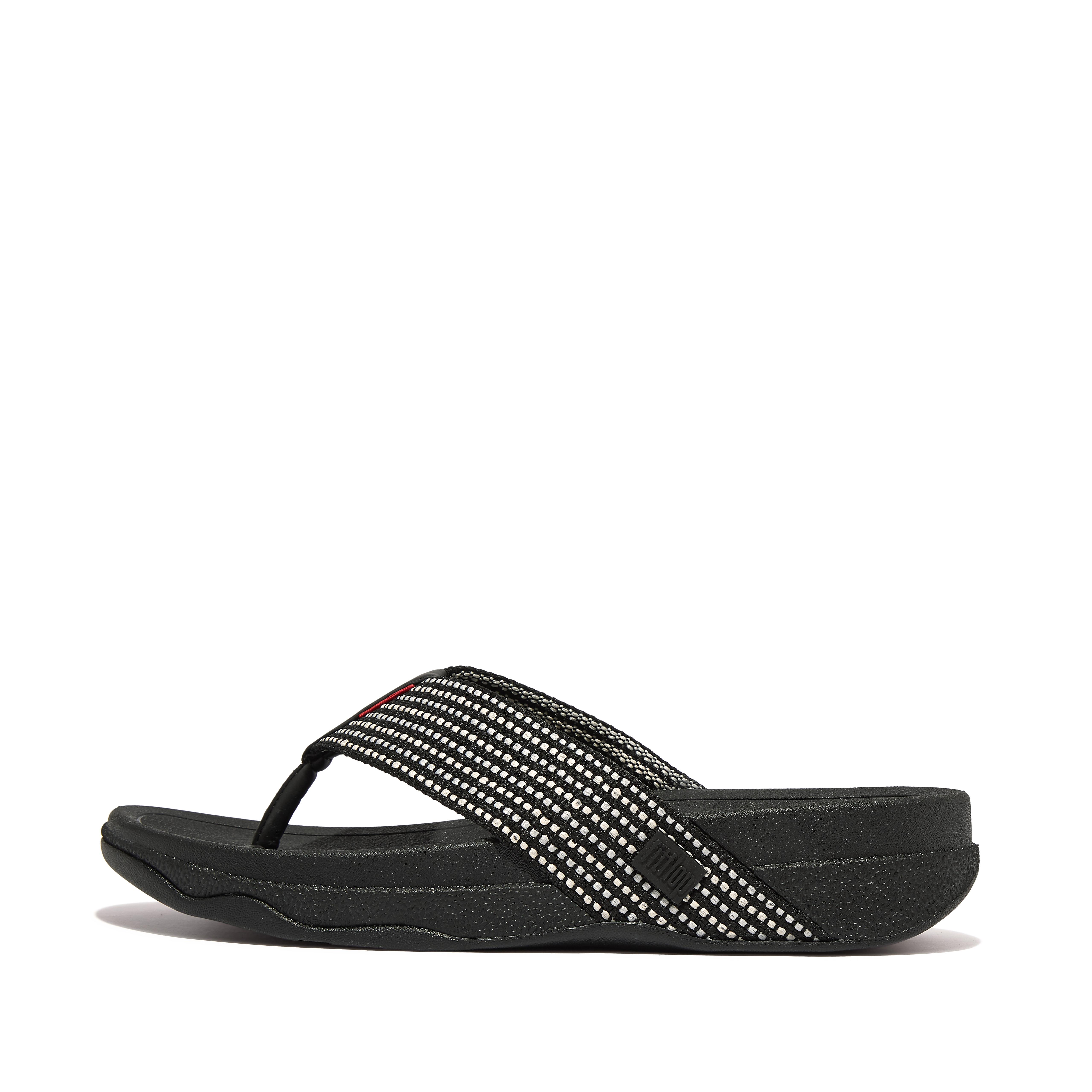 핏플랍 Fitflop Weave-Stripe Toe-Post Sandals,Black Mix