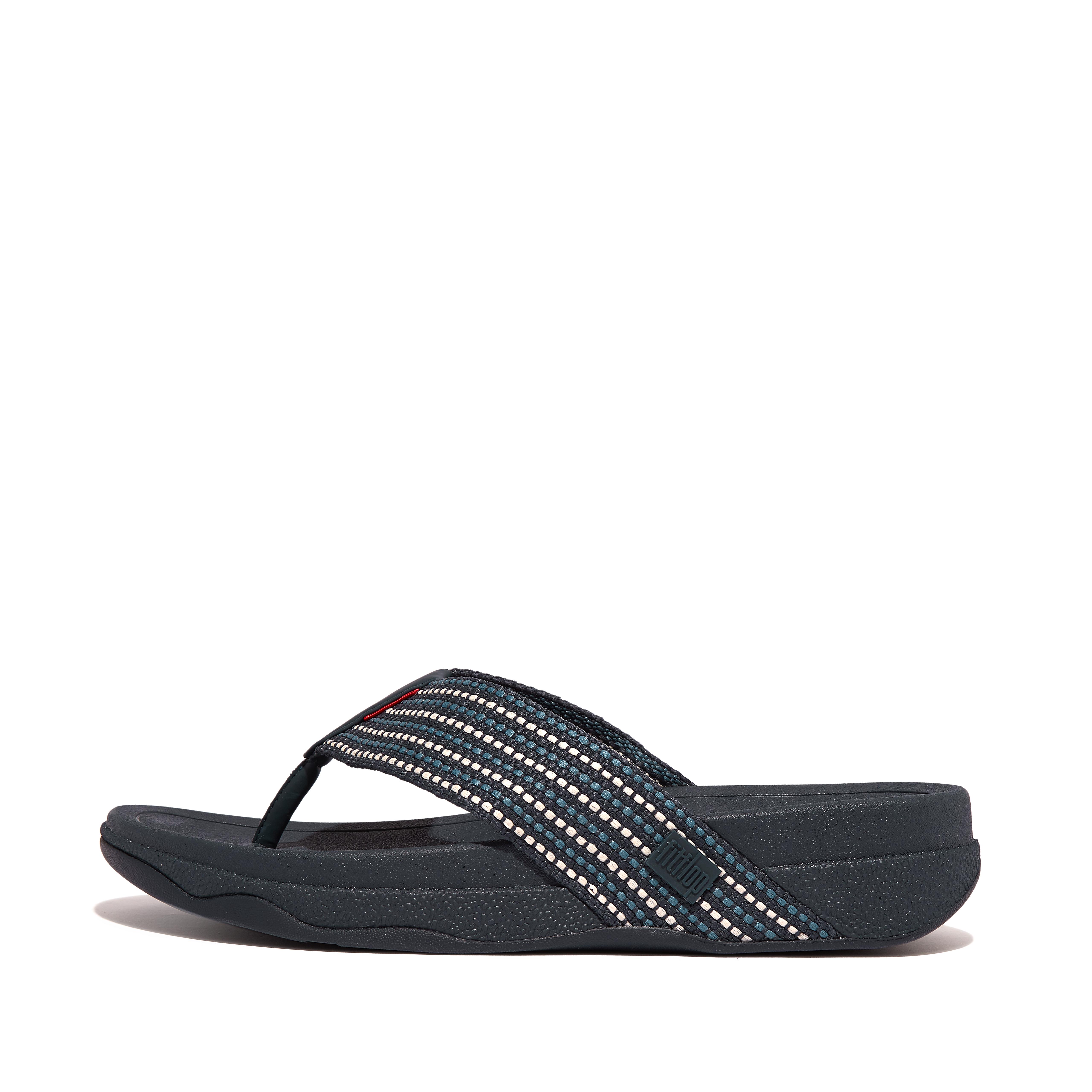 SURFER Mens Weave-Stripe Toe-Post Sandals Webbing Polyester, Outlet