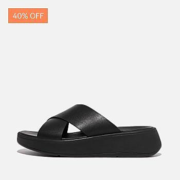 F-MODE Leather Flatform Cross Slides