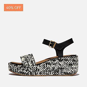 PLATFFORMS Two-Tone Woven Wedge Ankle-Strap Sandals