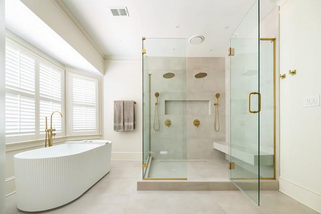 Bellevue Matte Porcelain Tile in the primary shower.