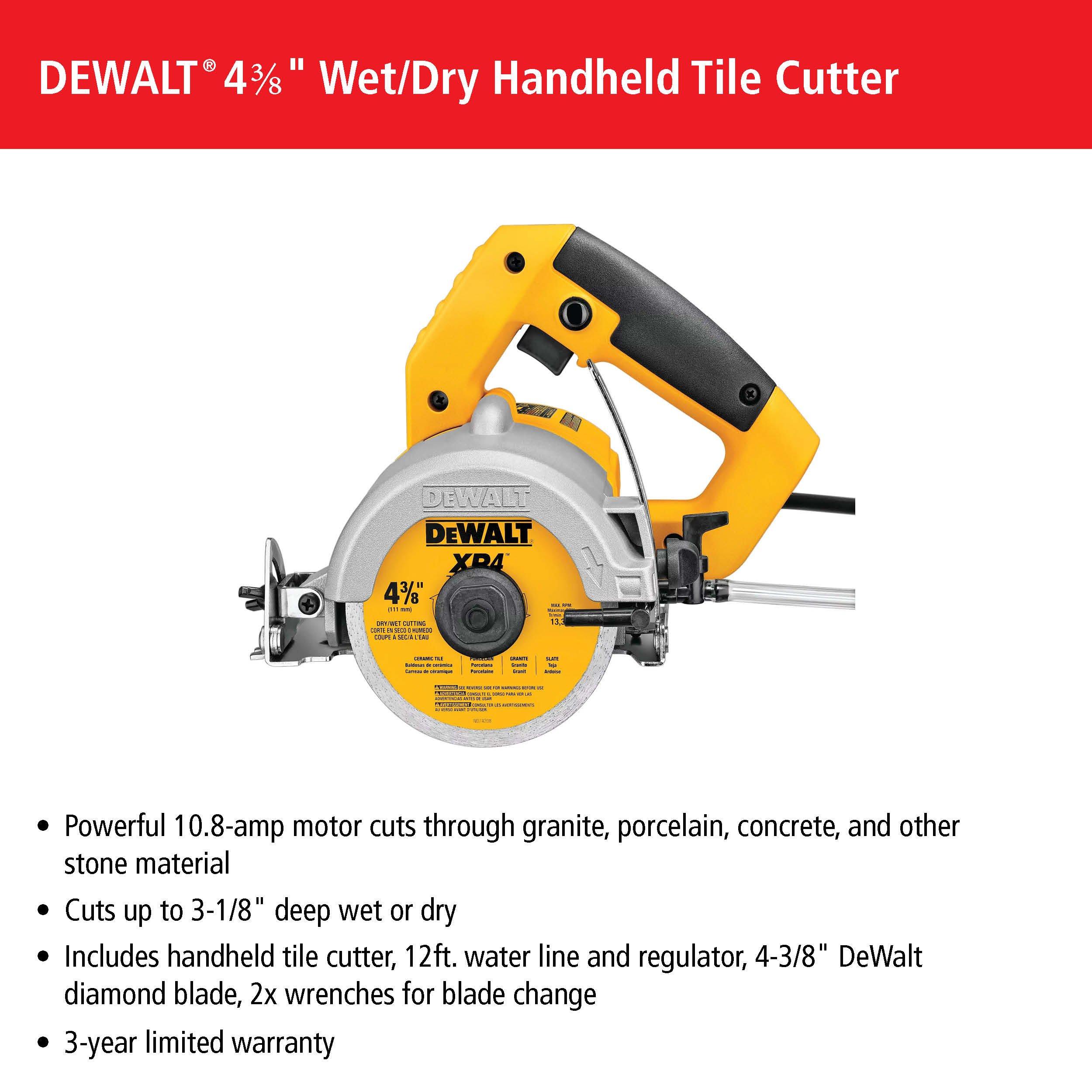 Dewalt Wet and Dry Handheld Masonry Tile Saw 4 3 8in. Power