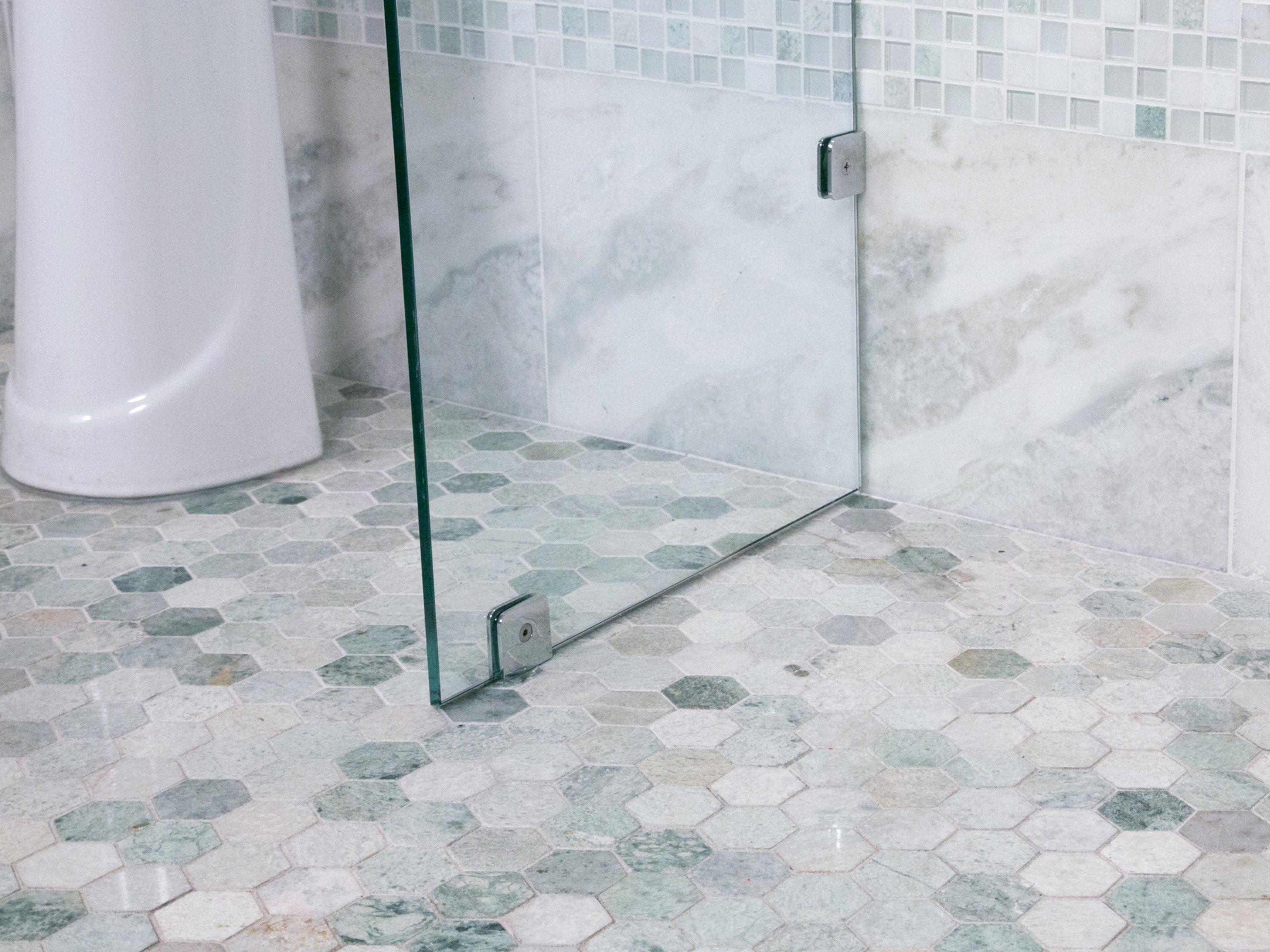 Caribbean Green Hexagon Tumbled Marble, Marble Mosaic Tile Shower Floor