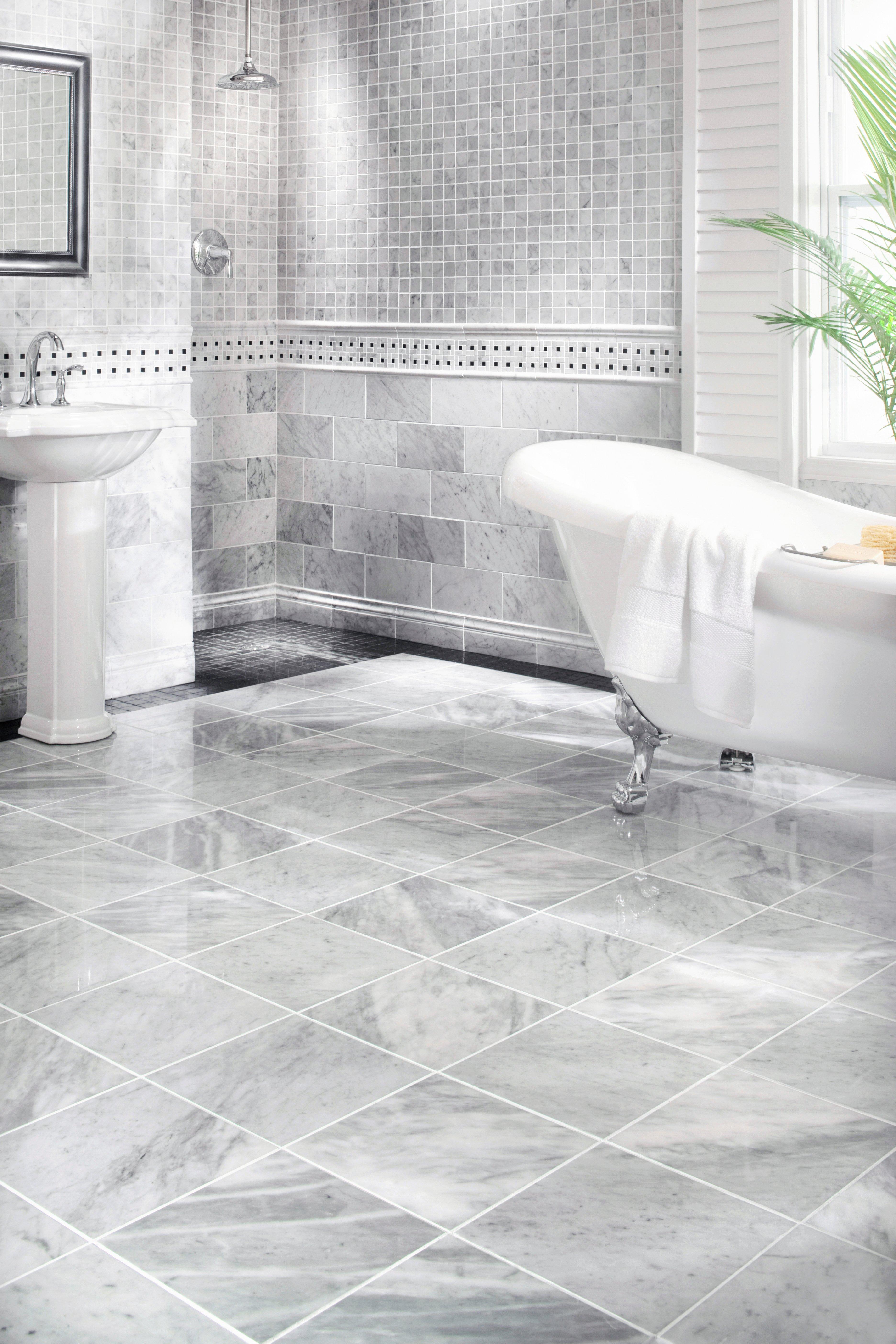 Bianco Carrara Marble Tile Floor And, White Marble Tile Bathroom Floor