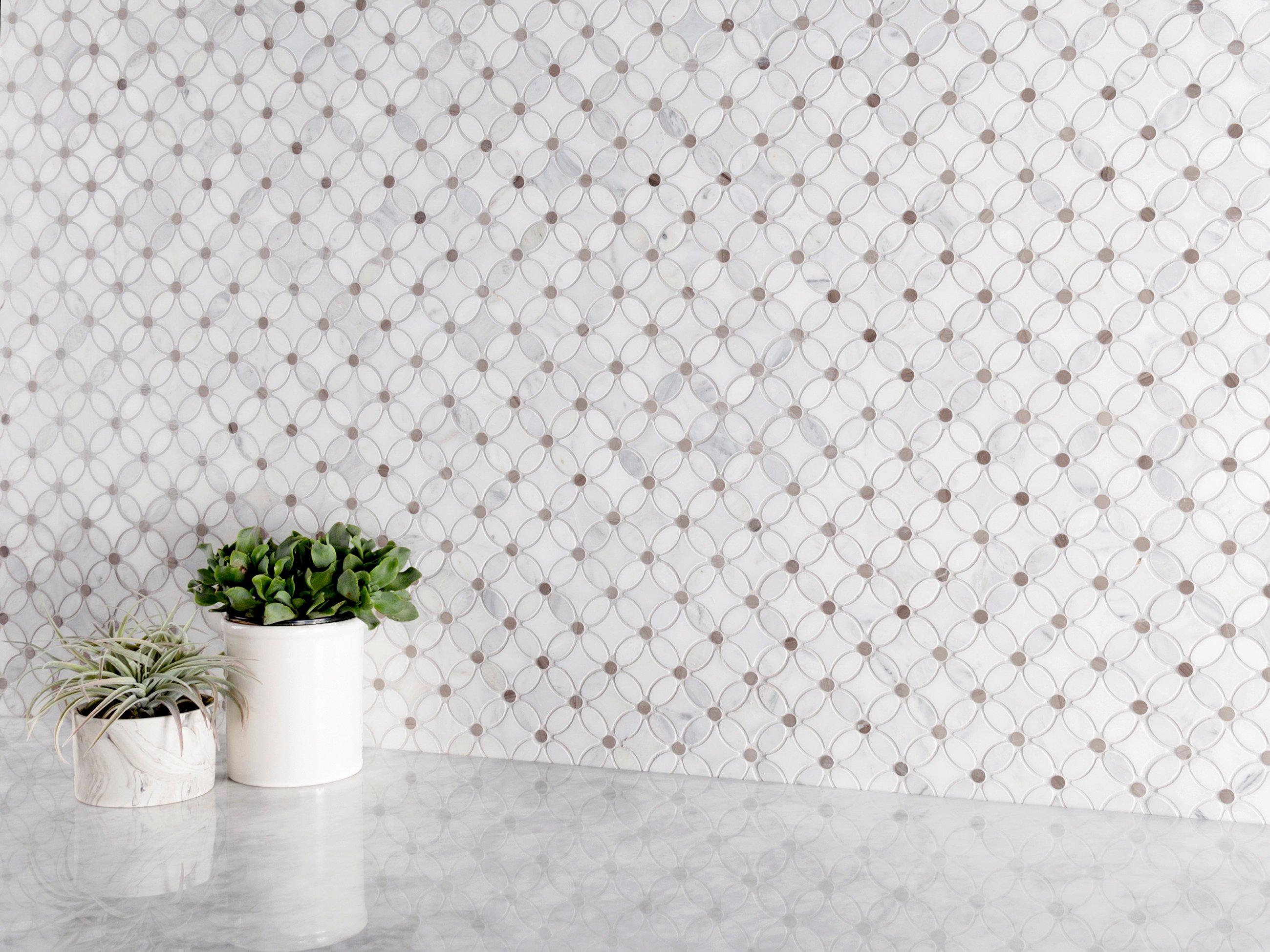 Gray and White Flower Marble Mosaic | Floor and Decor