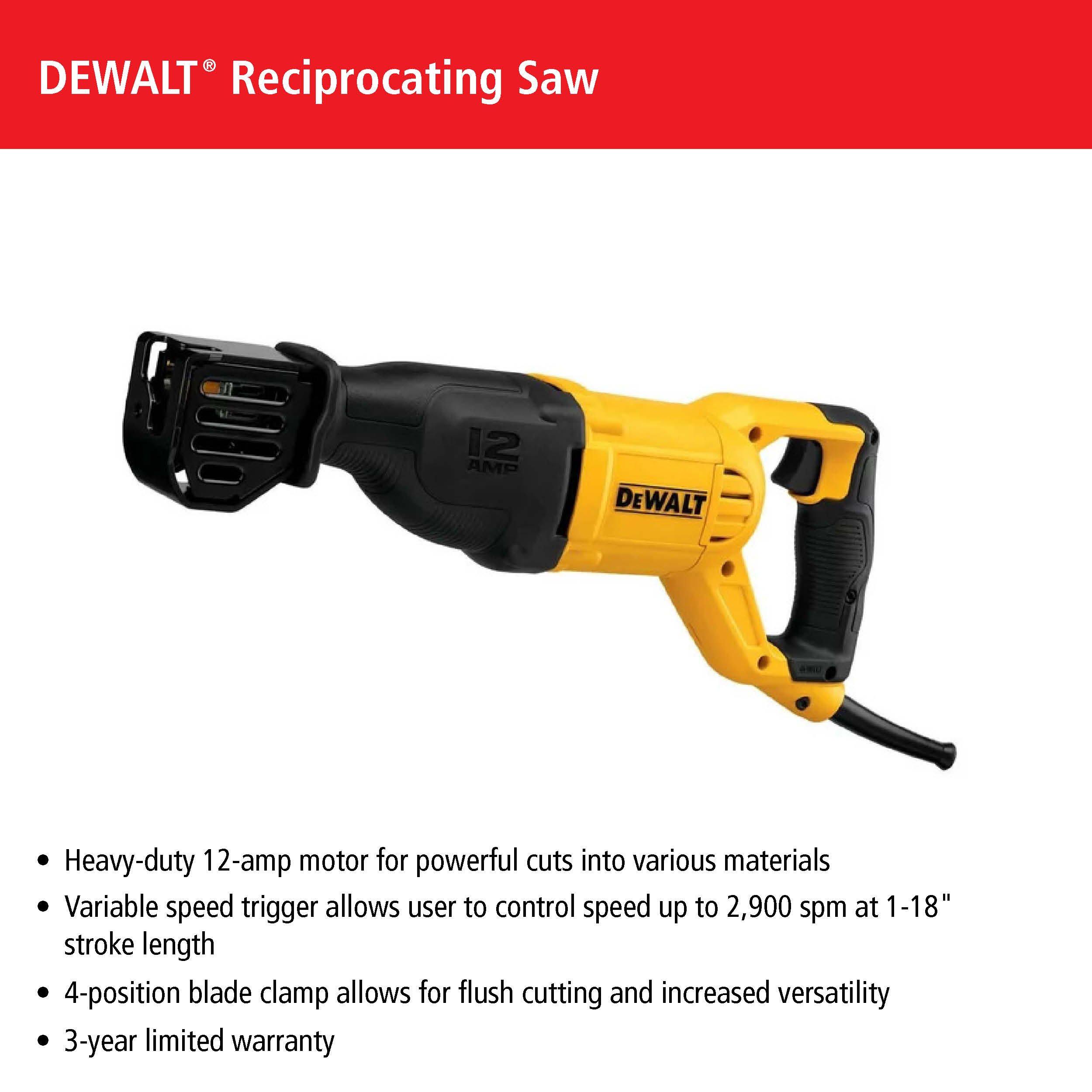 DeWalt 12 Amp Corded Reciprocating Saw