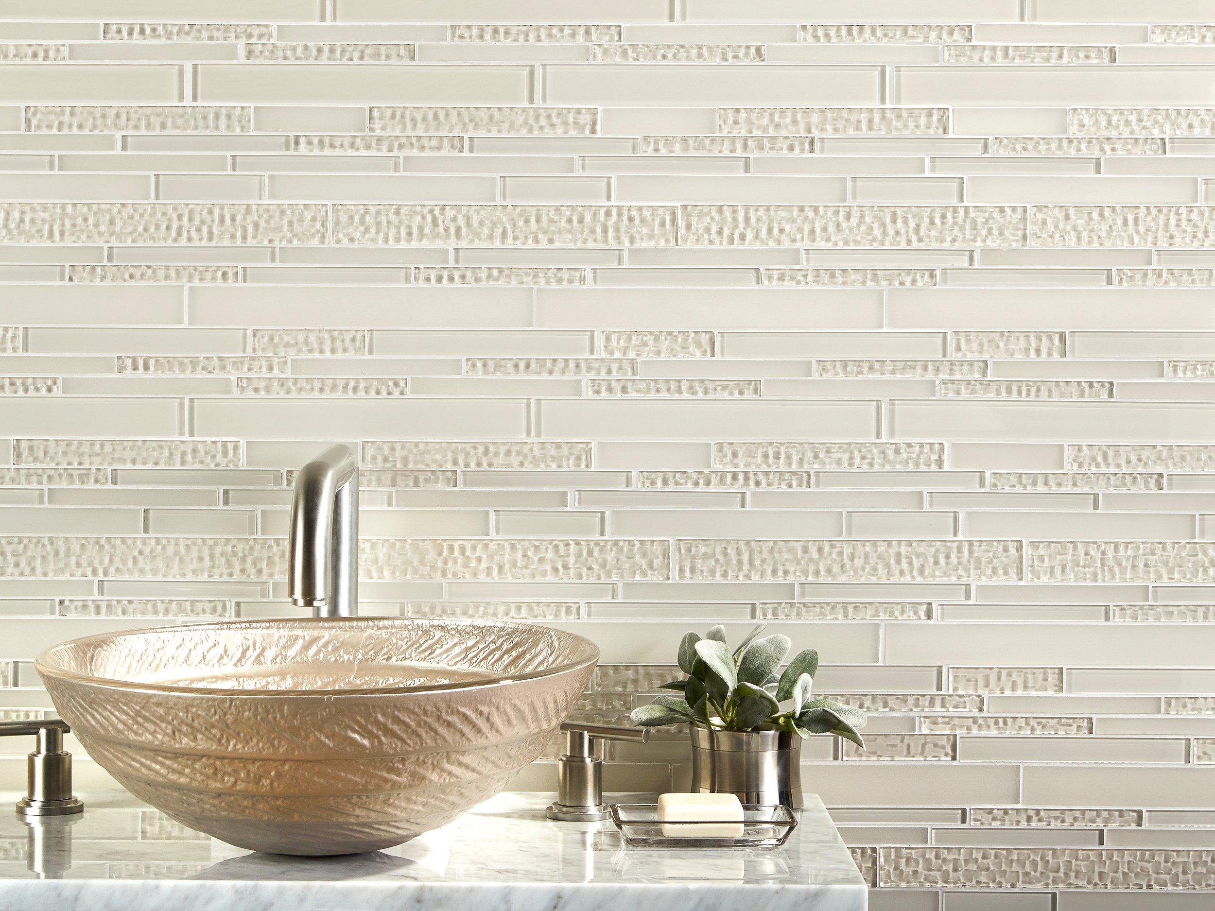 Dove White Textured Linear Glass Mosaic