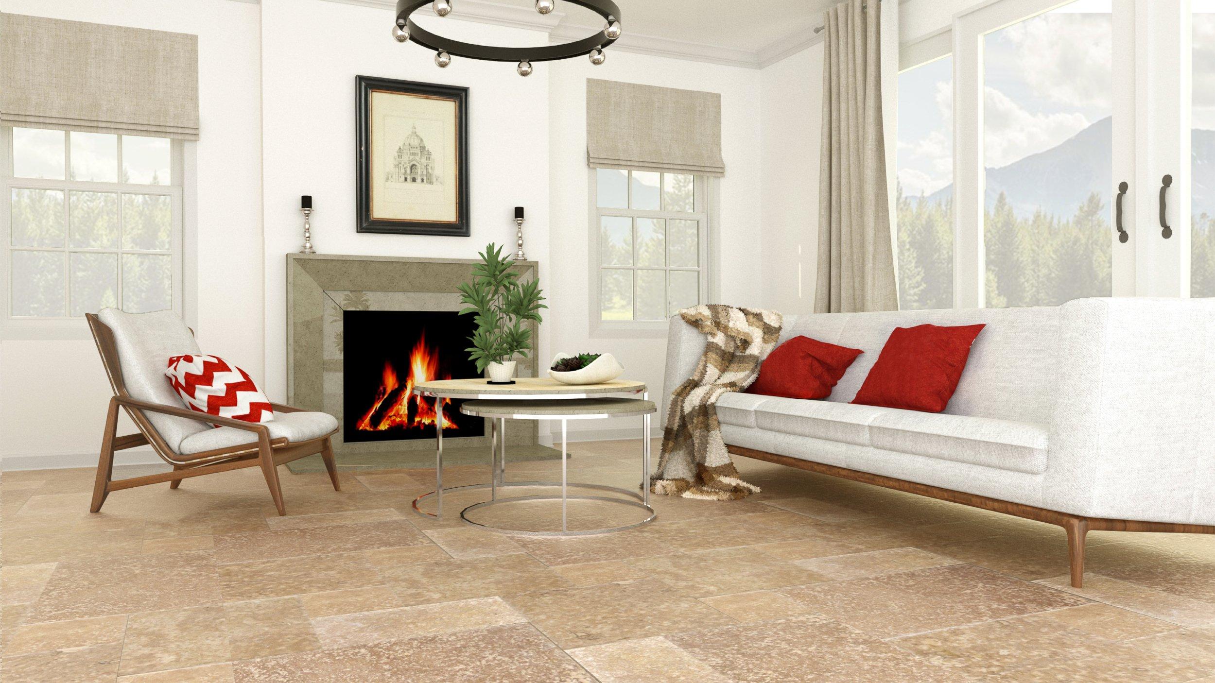 travertine tile living room