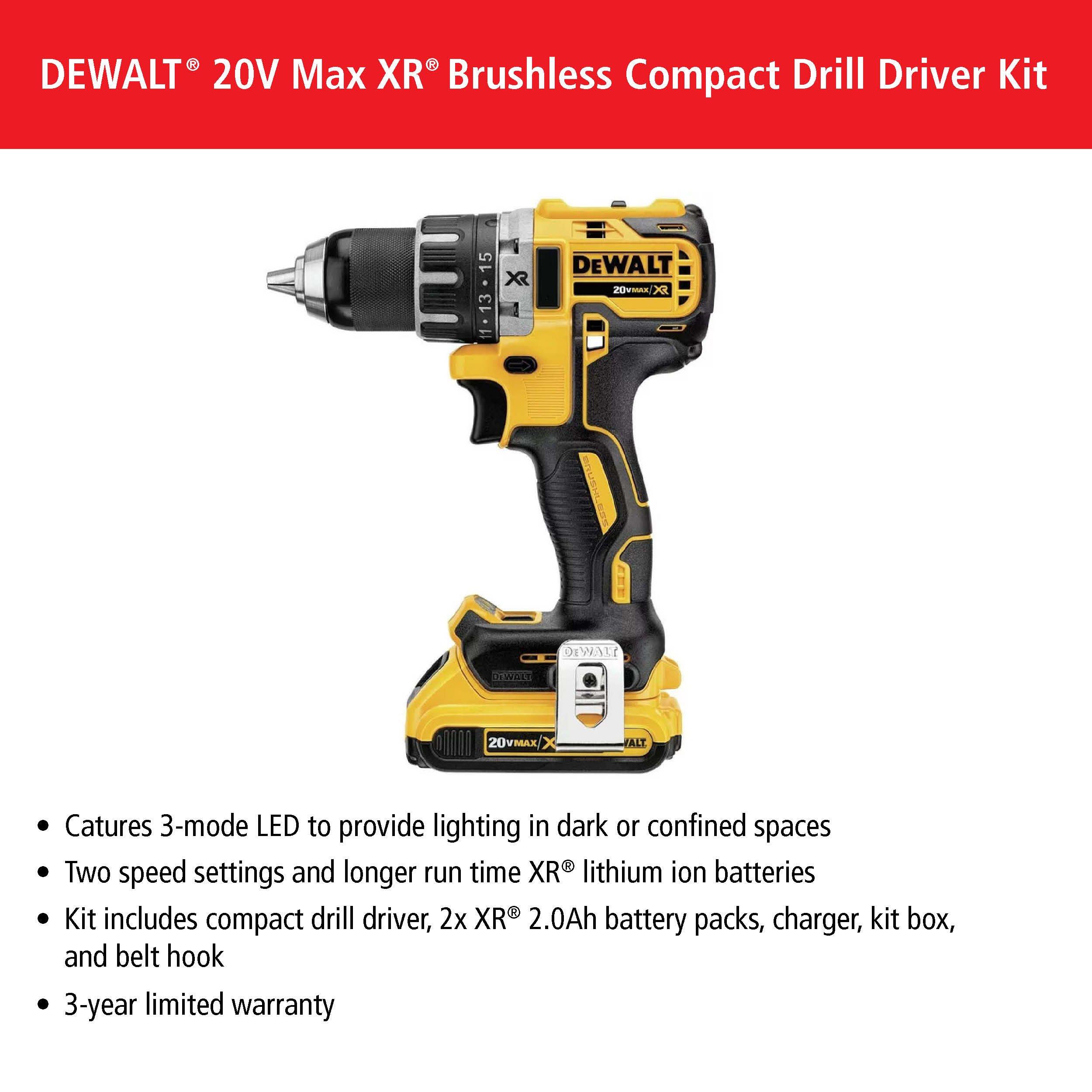 DeWalt 20-Volt MAX XR Lithium Ion Brushless Compact Drill / Driver