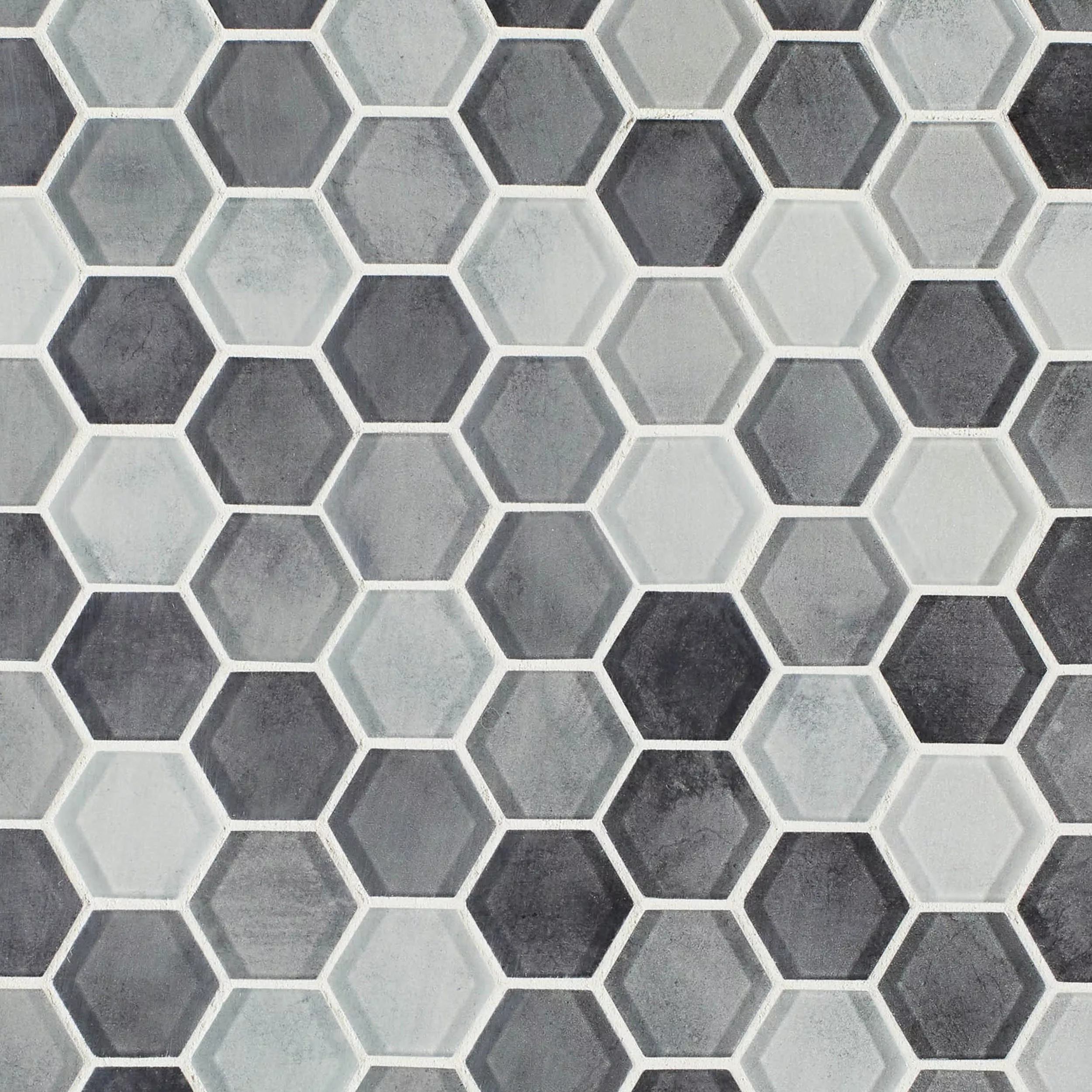 Fade To Black 2 in. Hexagon Polished Glass Mosaic