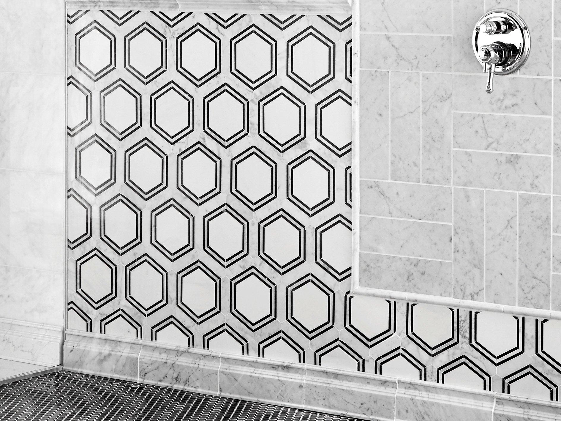 Carrara Thassos Hexagon Waterjet Marble Mosaic