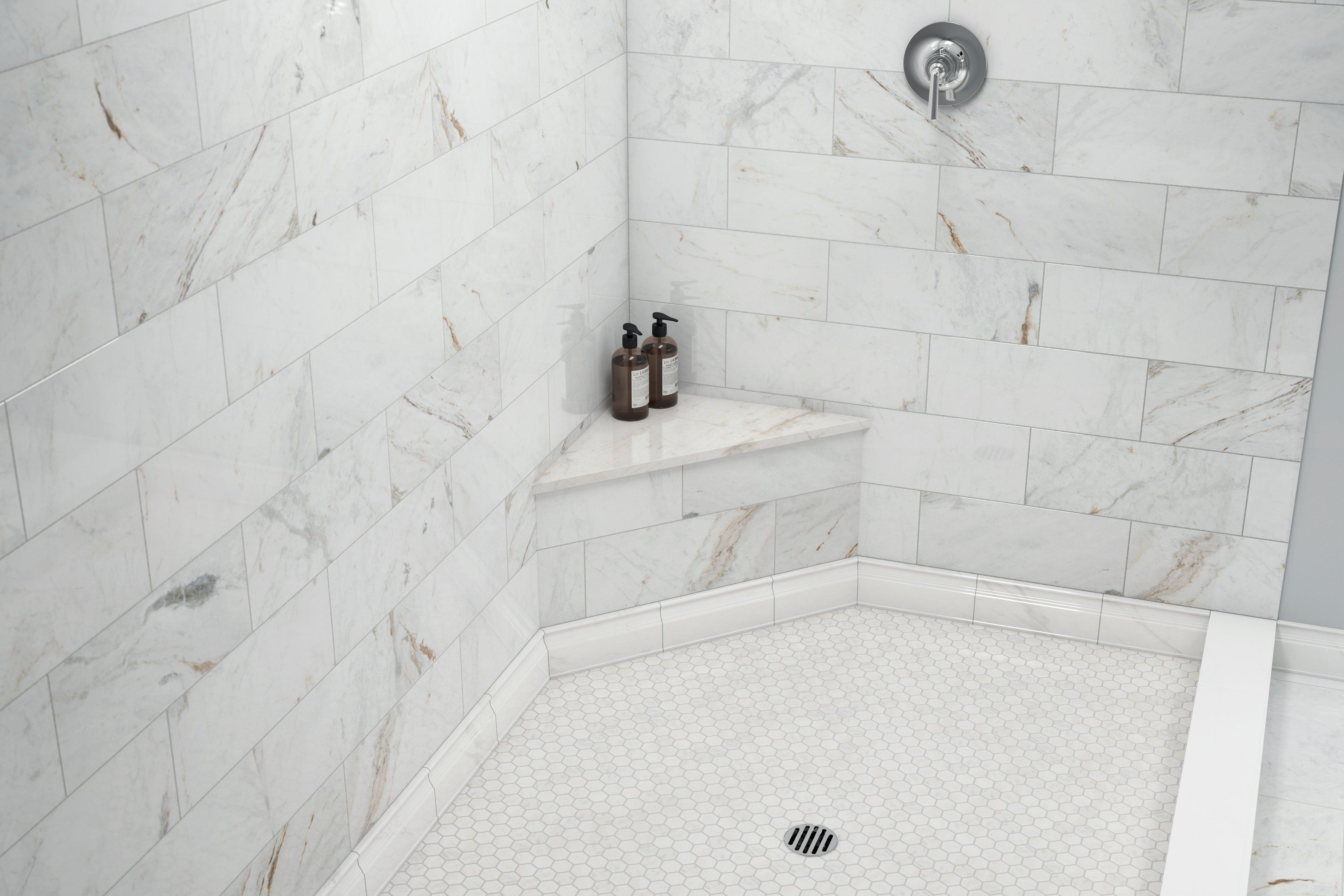 Elegant Floating Shower Bench with Custom Lighting