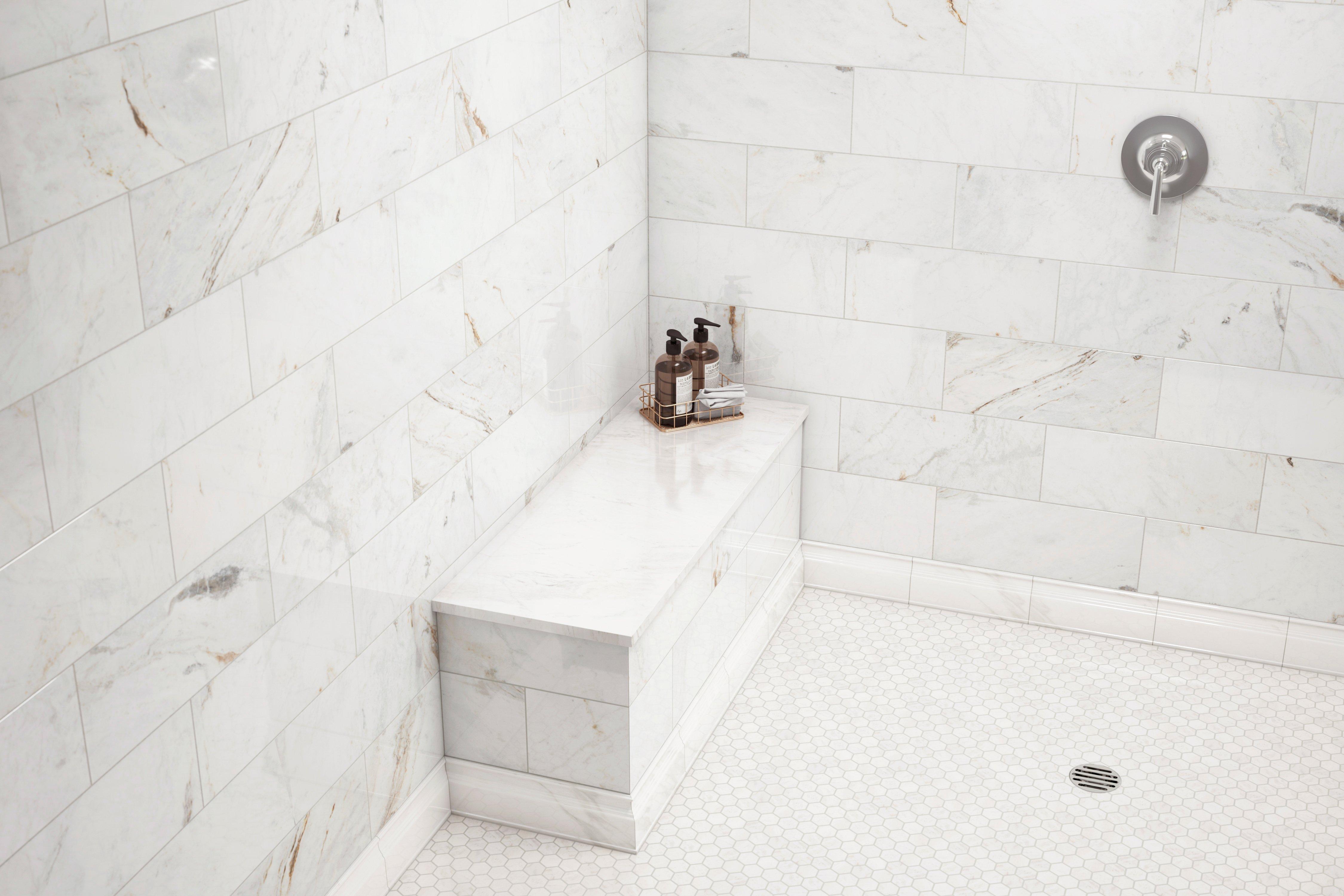Bianco Orion Marble Rectangle Shower Bench 17 X 49 100837582 Floor And Decor