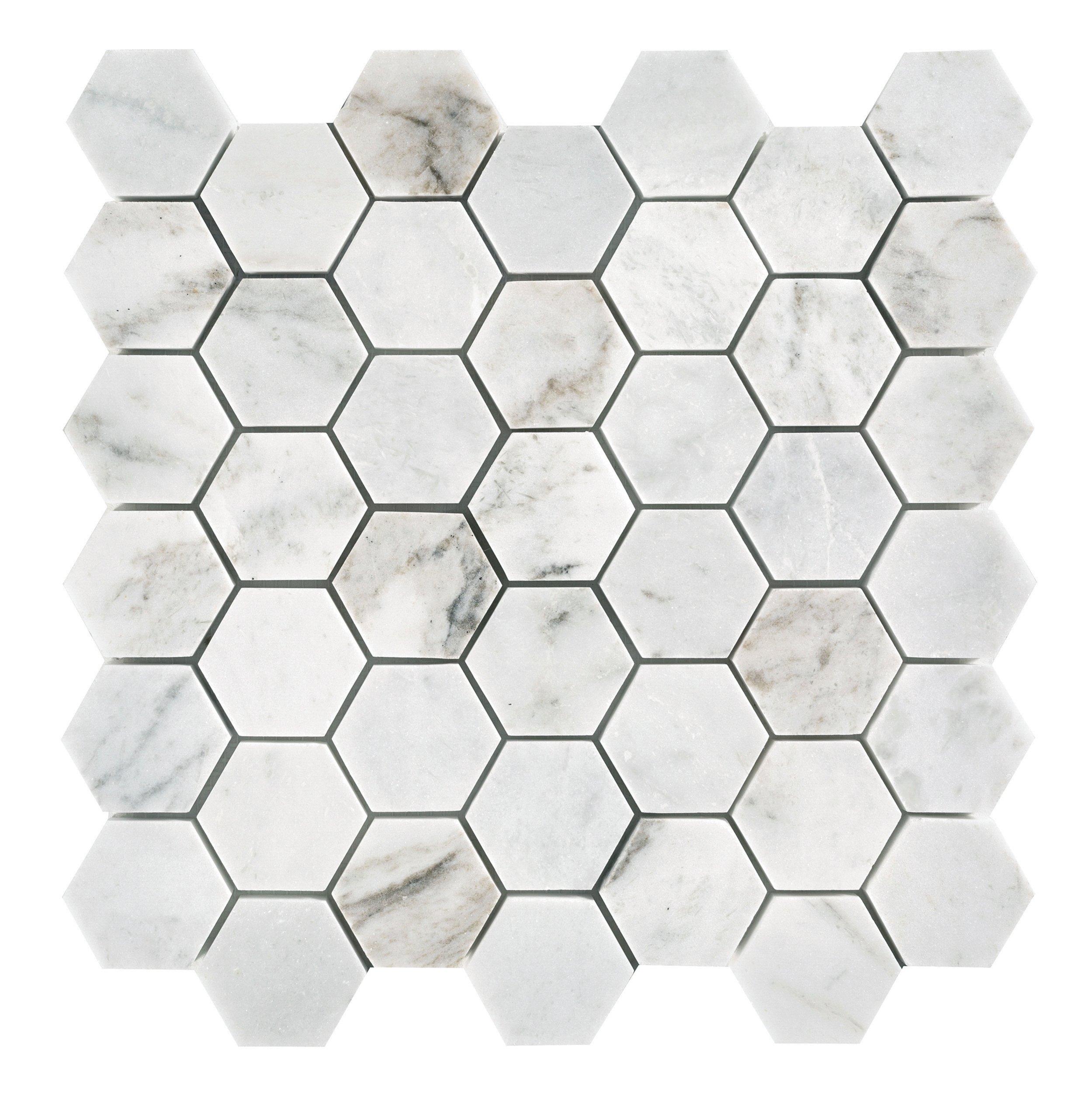 Bianco Orion Hexagon Polished Marble Mosaic Floor and Decor