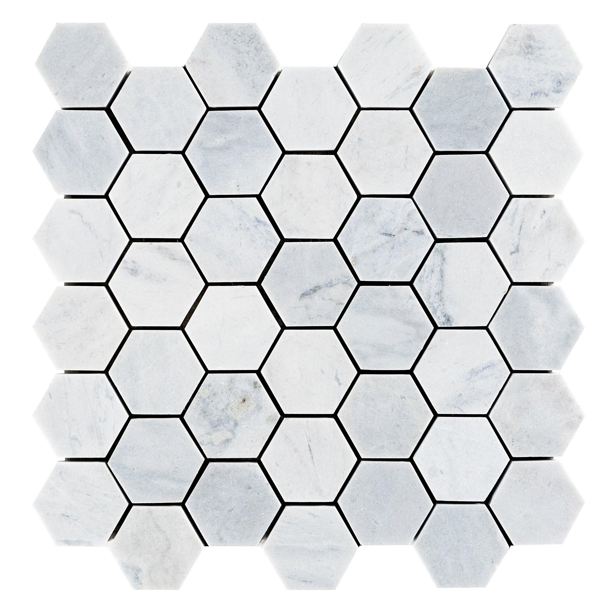 Blue Gray Hexagon Glass Marble Mosaic