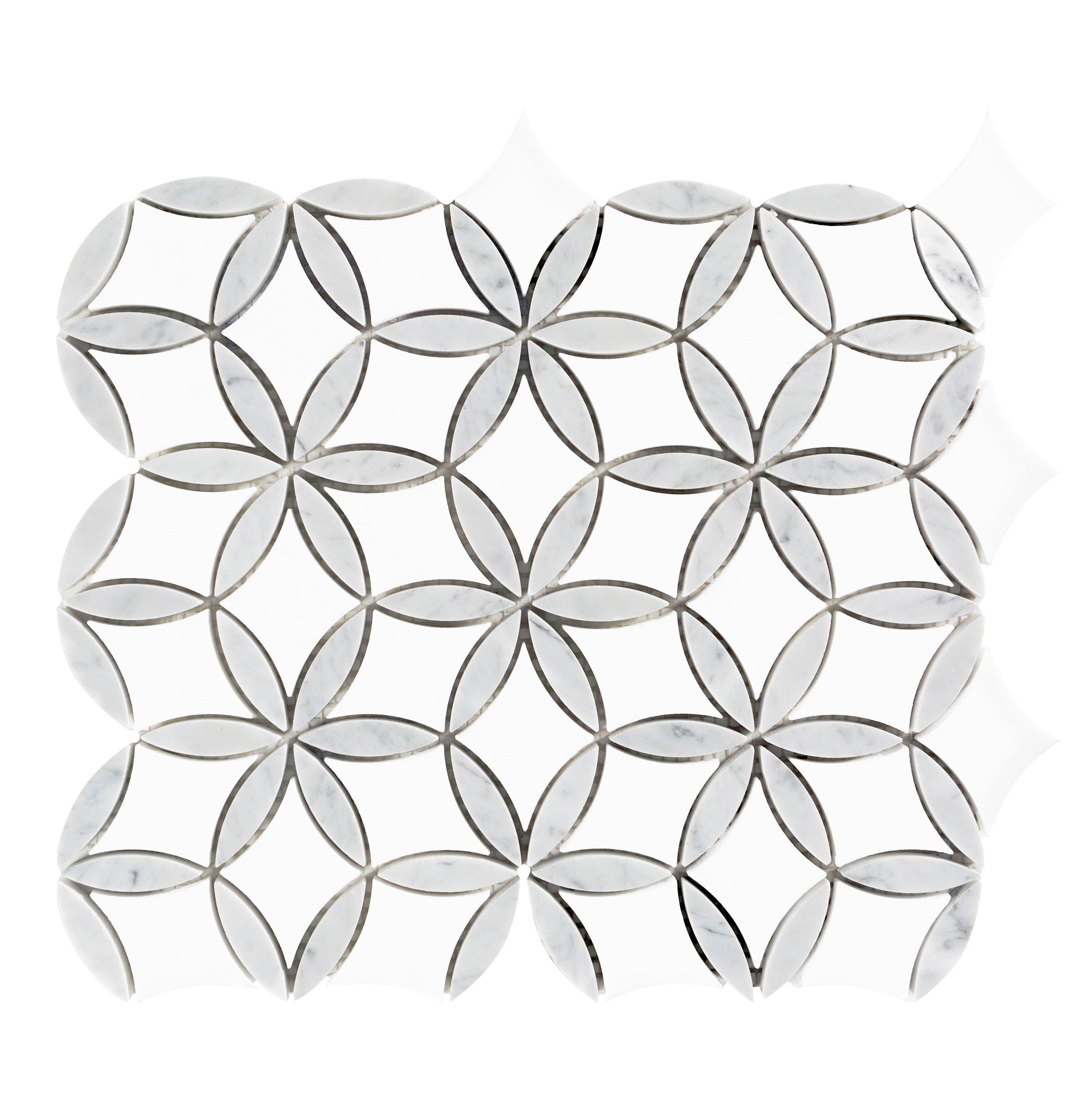Millefort Thassos Bianco Orion Waterjet Polished Marble Mosaic