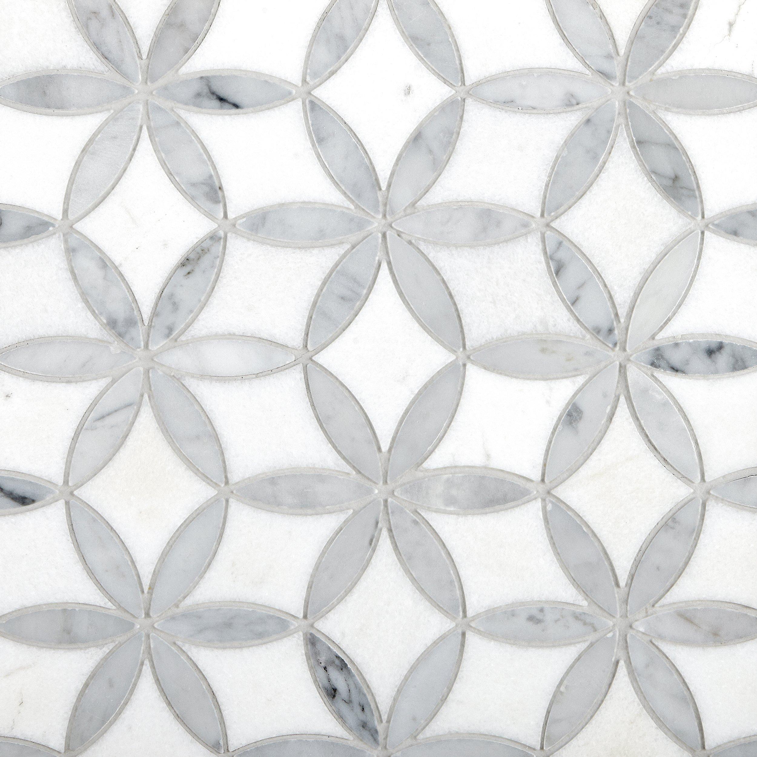 Millefort Thassos Bianco Orion Waterjet Polished Marble Mosaic