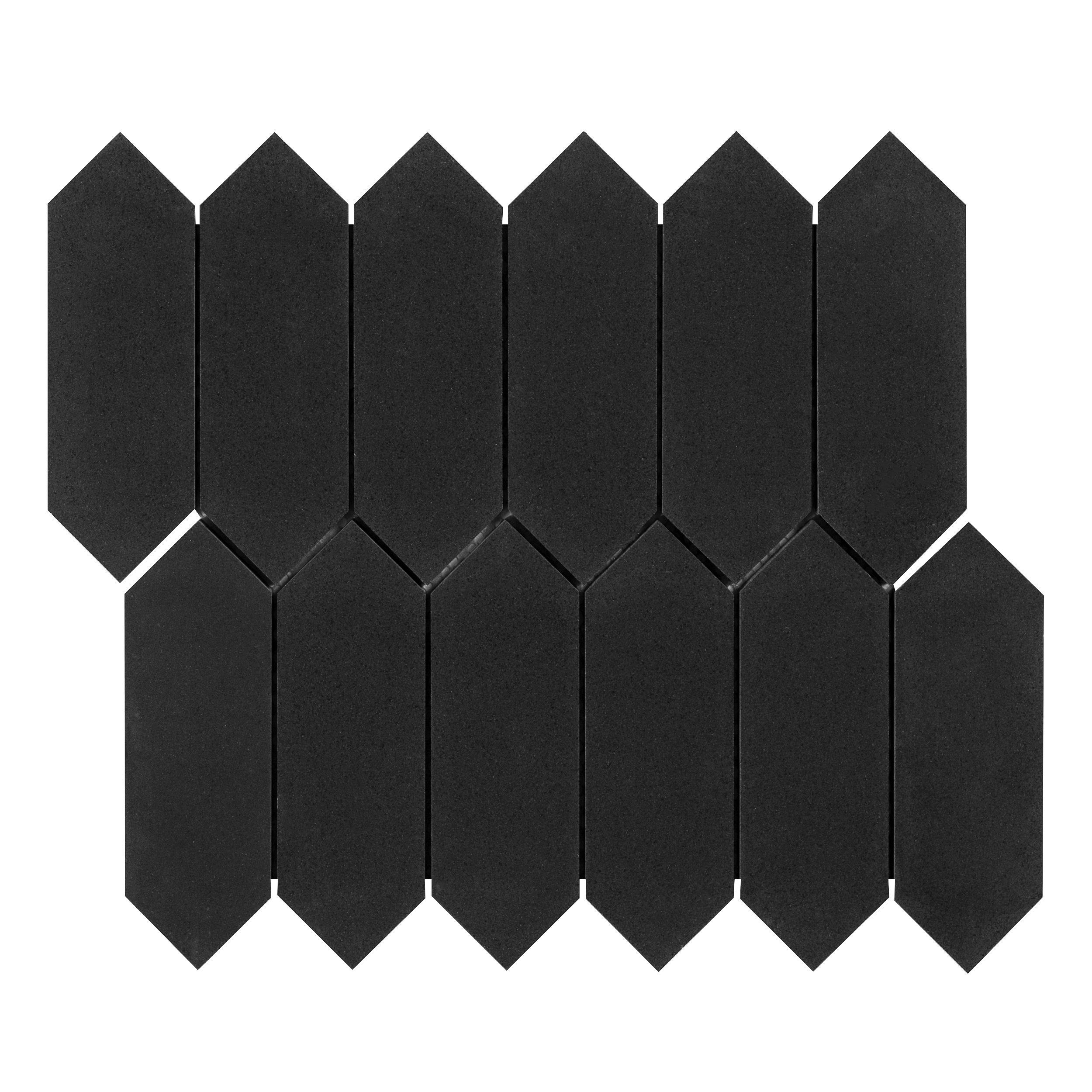 Jet Black Picket Honed Basalt Mosaic