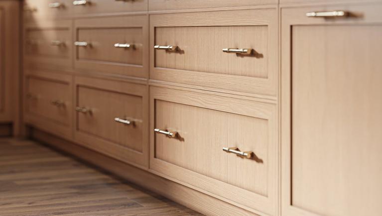 New Cabinets in 3 Easy Steps Image of wood cabinets with gold handles