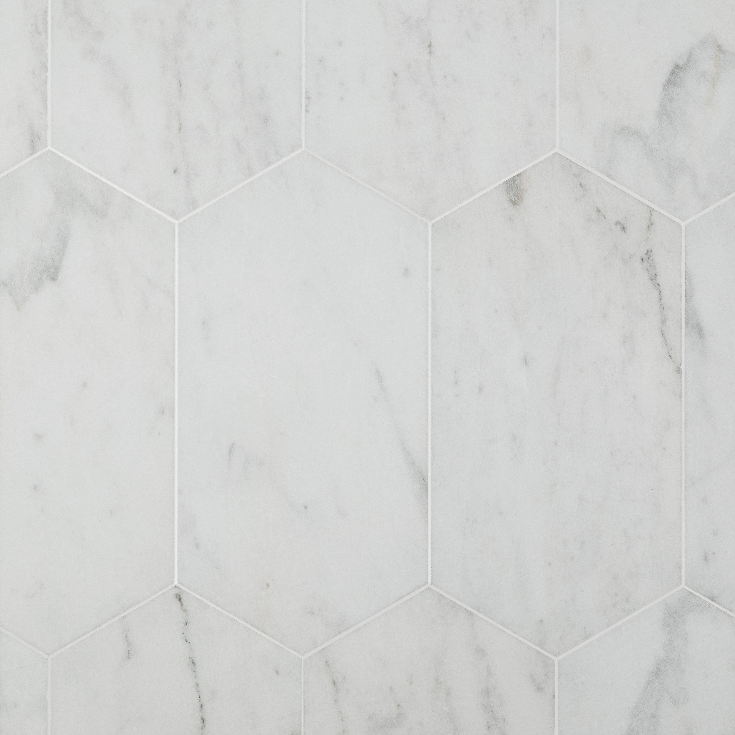 Tilebar Belvedere Bianco 15x30 Marble Look Porcelain Tile, White, Backsplash, Wall and Floor